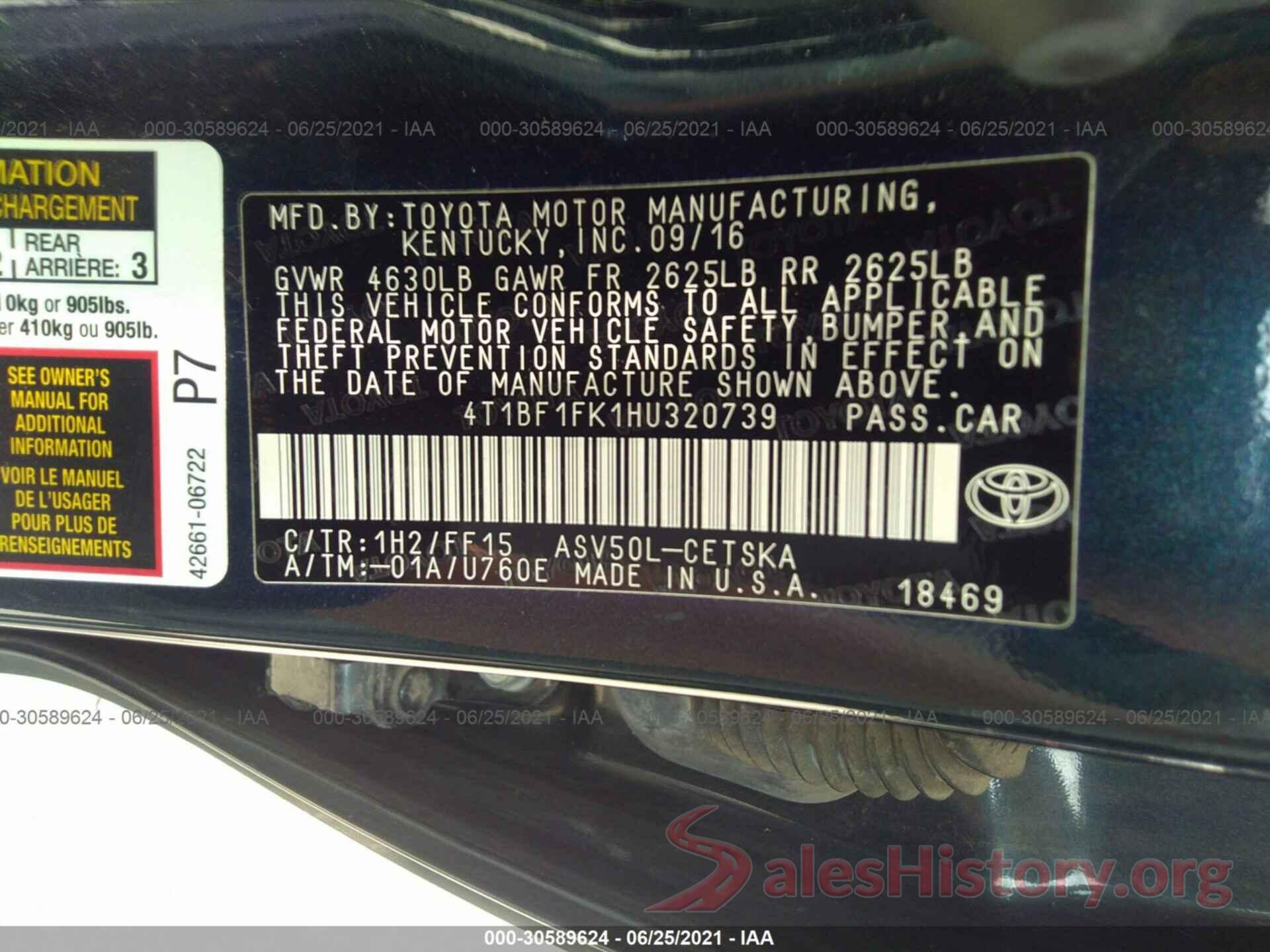 4T1BF1FK1HU320739 2017 TOYOTA CAMRY