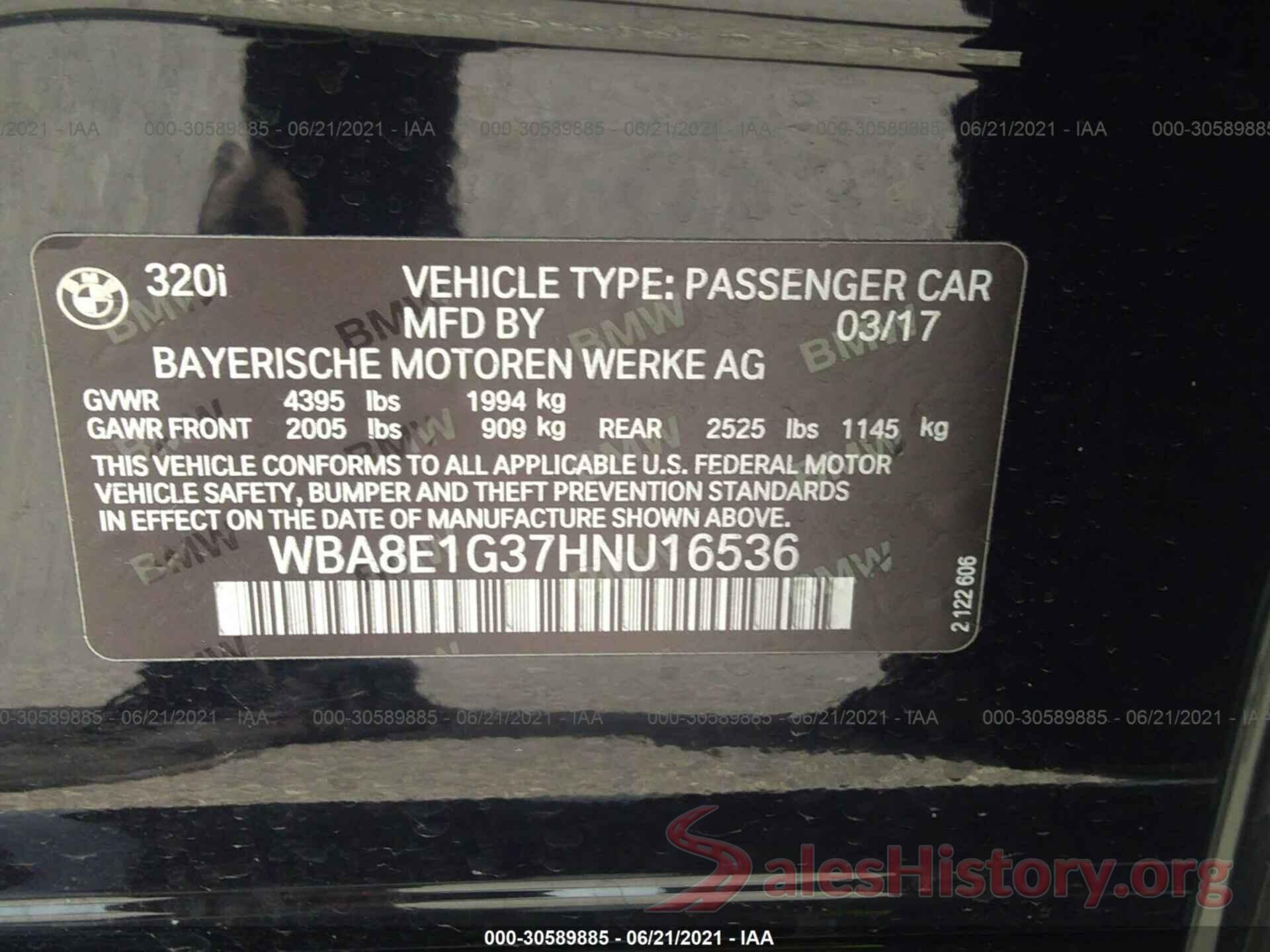 WBA8E1G37HNU16536 2017 BMW 3 SERIES