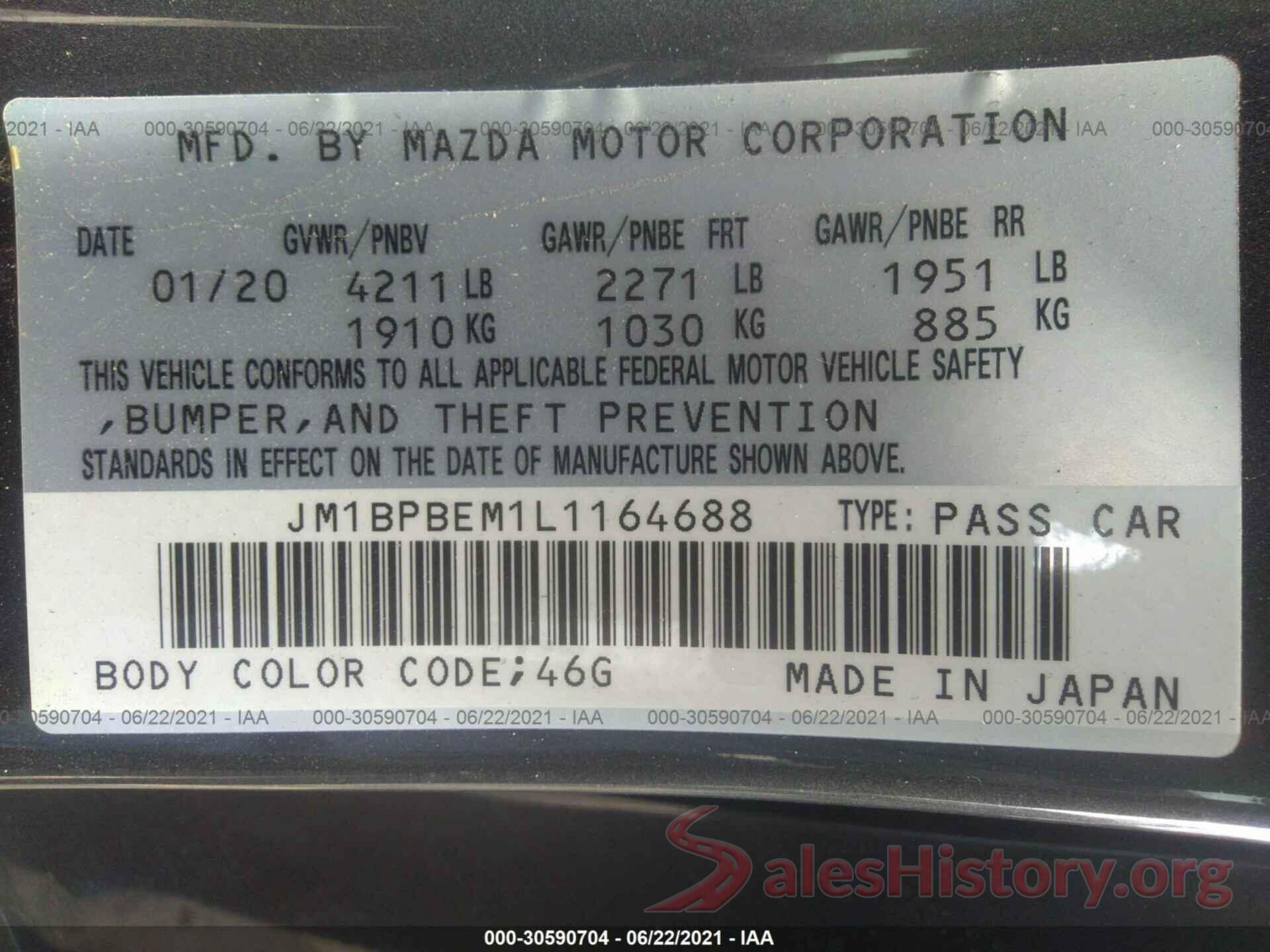 JM1BPBEM1L1164688 2020 MAZDA MAZDA3 SEDAN