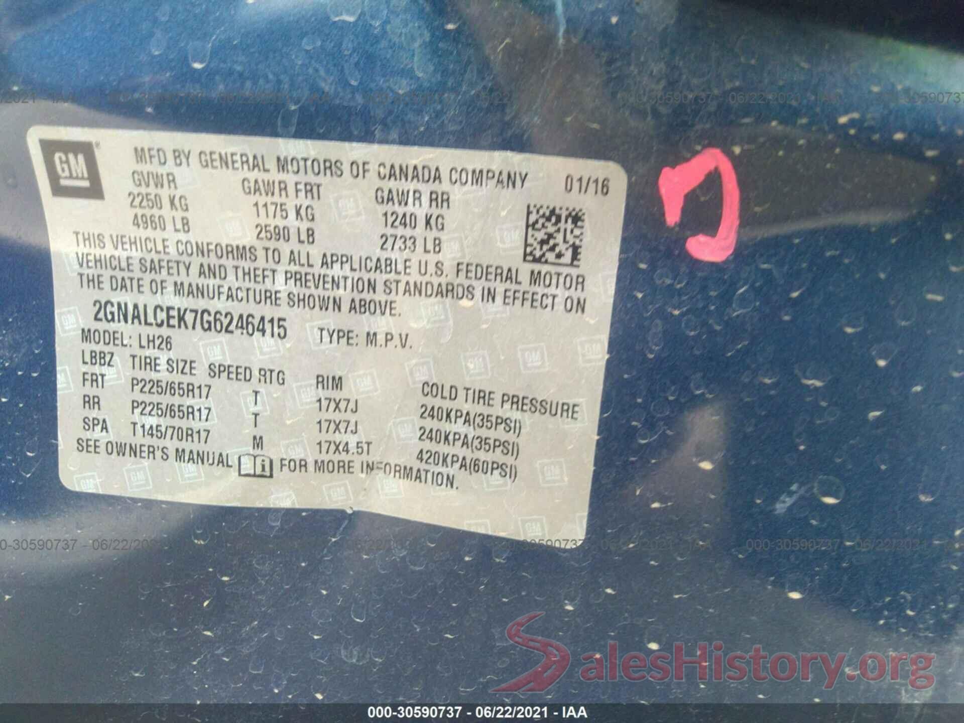 2GNALCEK7G6246415 2016 CHEVROLET EQUINOX