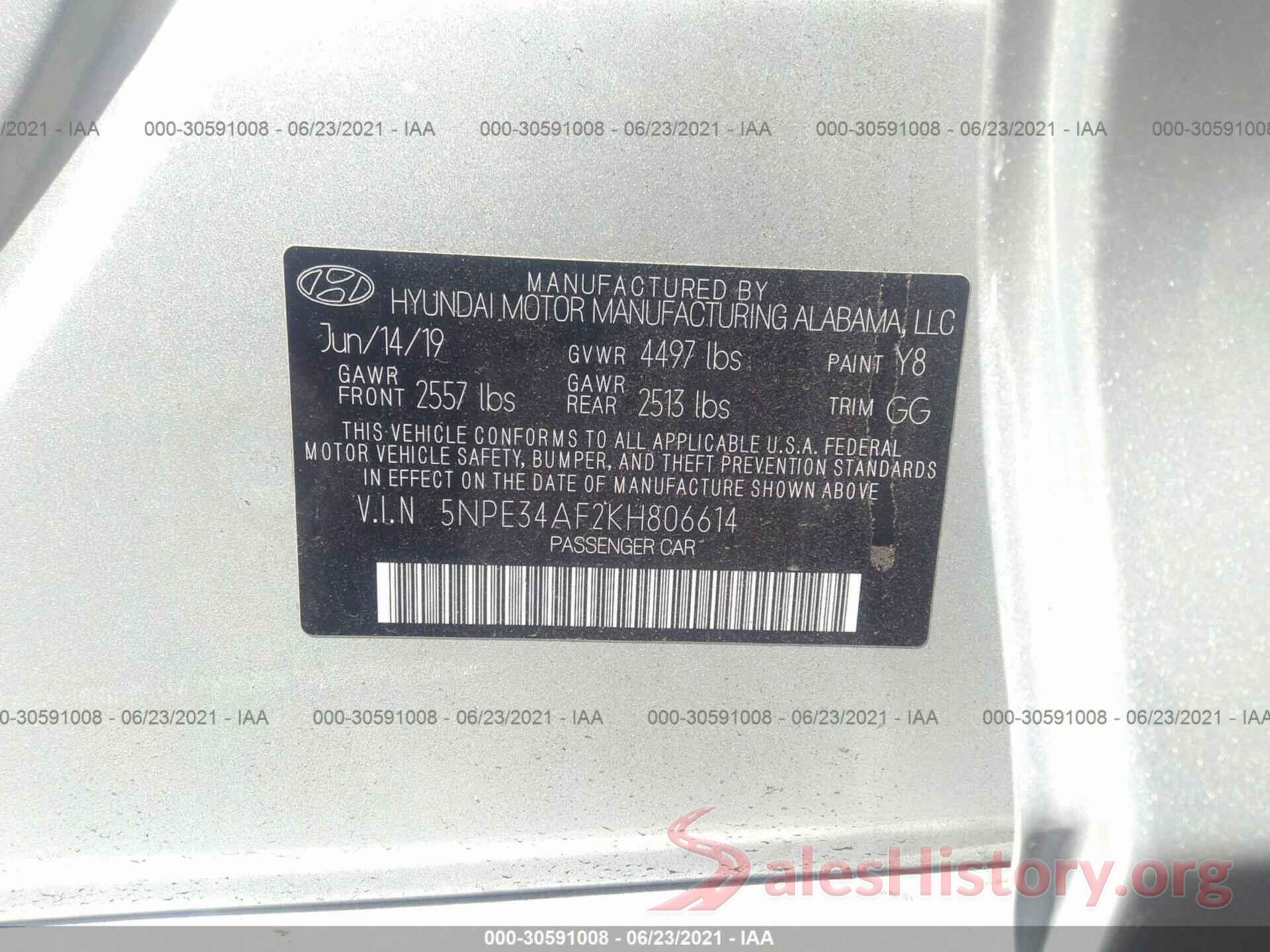 5NPE34AF2KH806614 2019 HYUNDAI SONATA