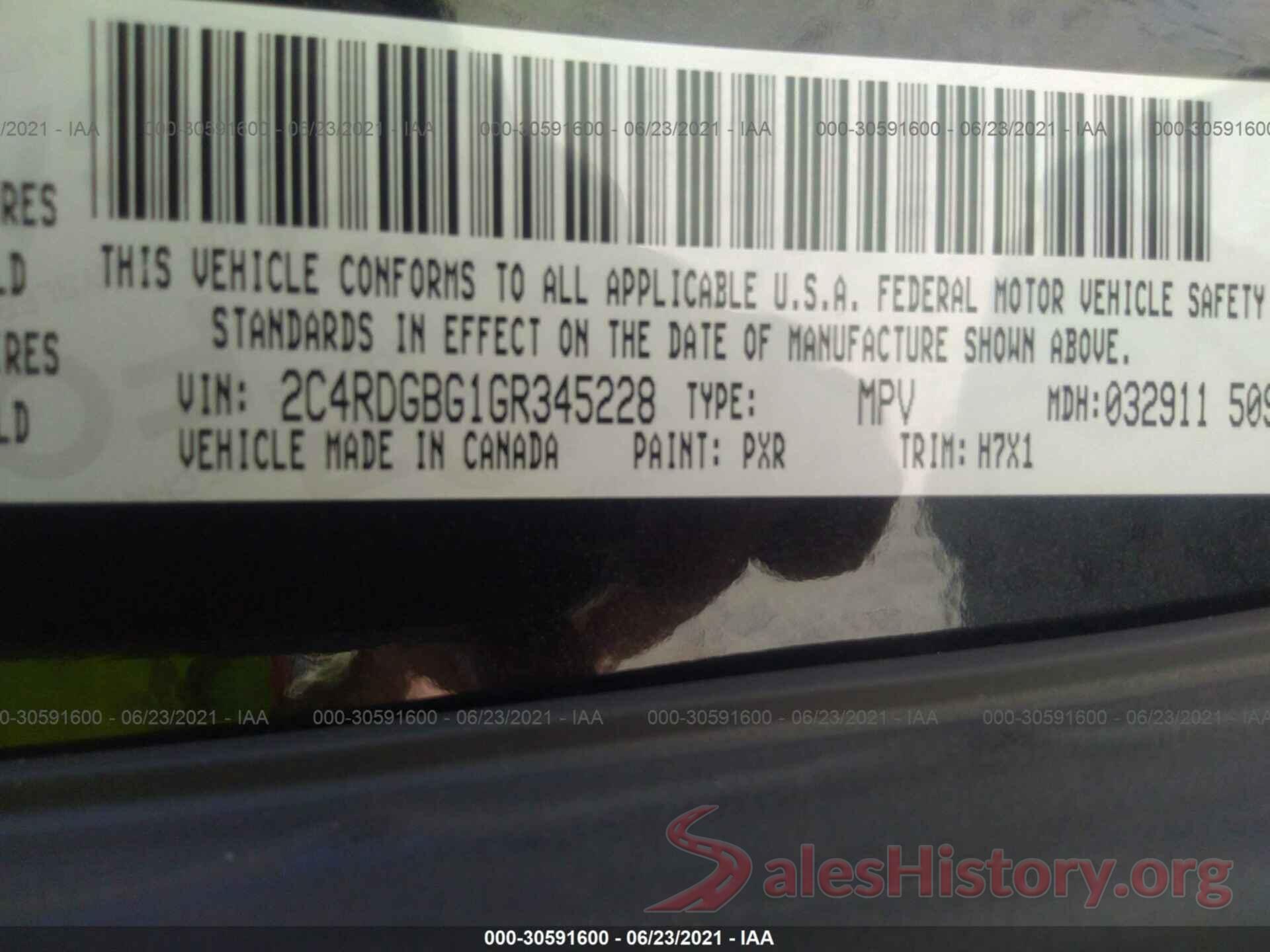 2C4RDGBG1GR345228 2016 DODGE GRAND CARAVAN