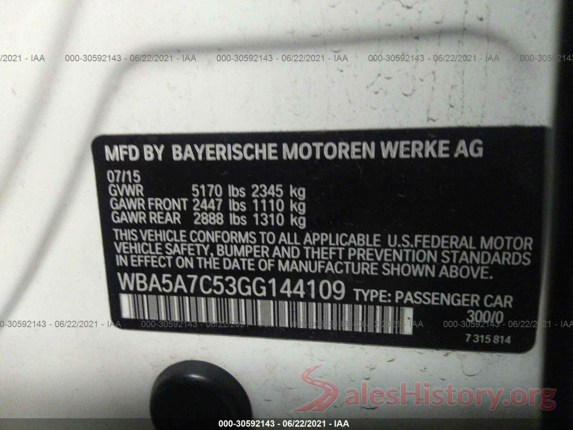 WBA5A7C53GG144109 2016 BMW 5 SERIES