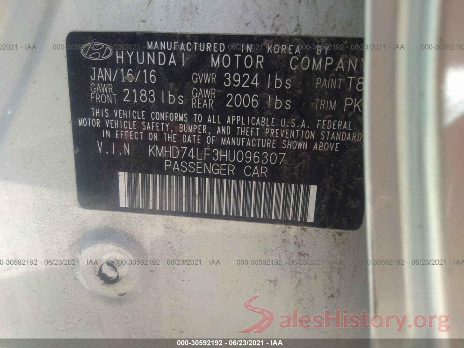 KMHD74LF3HU096307 2017 HYUNDAI ELANTRA