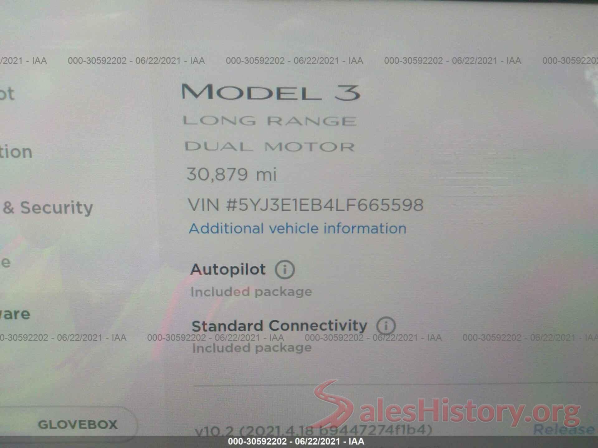 5YJ3E1EB4LF665598 2020 TESLA MODEL 3