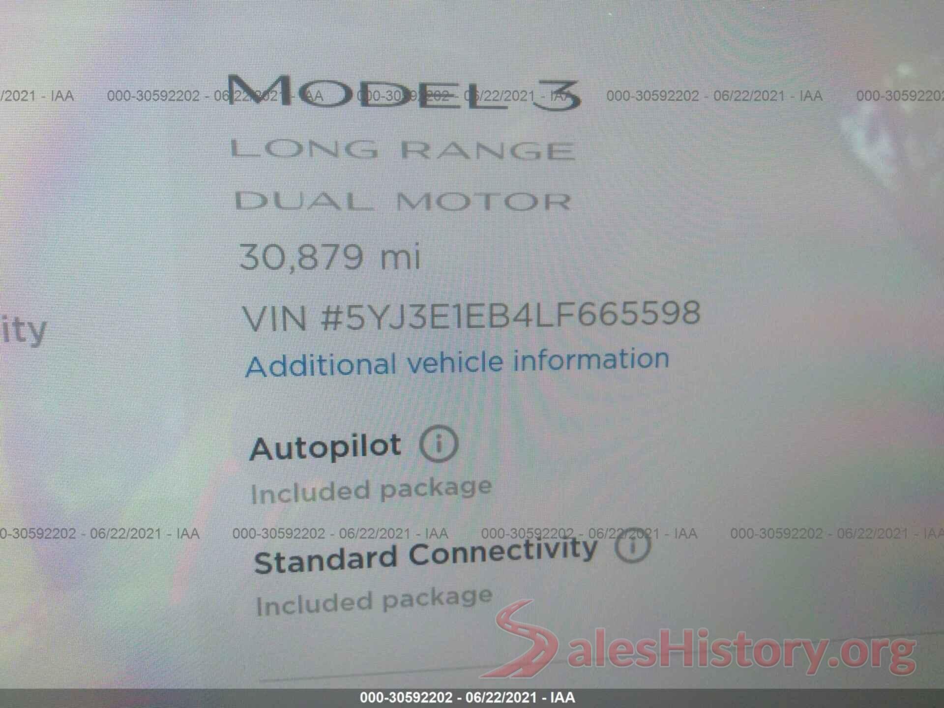 5YJ3E1EB4LF665598 2020 TESLA MODEL 3