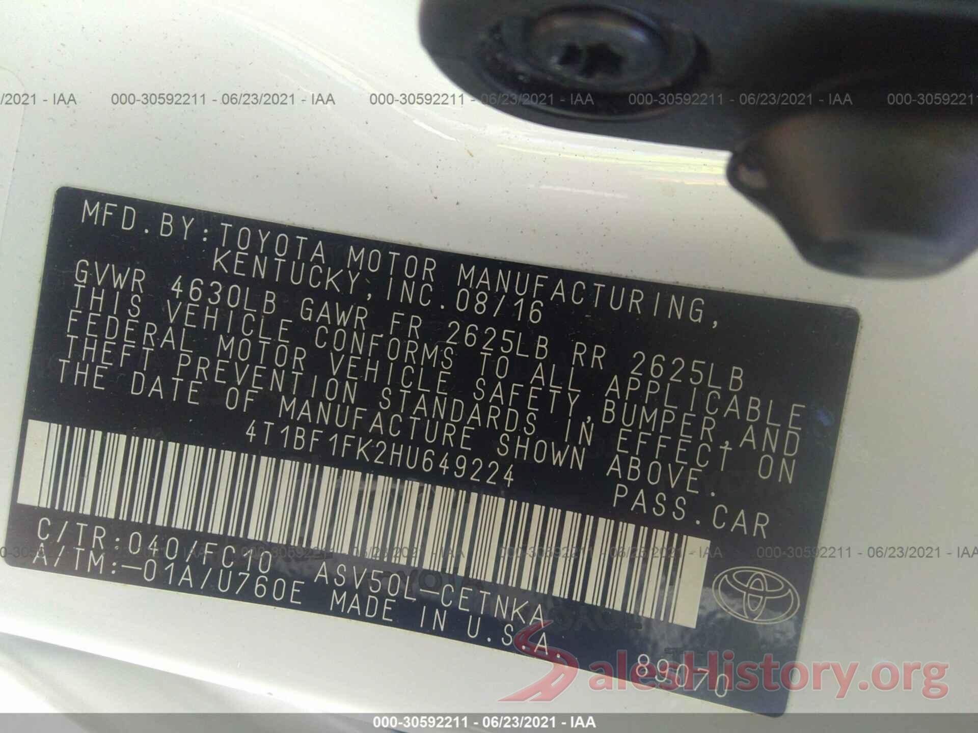 4T1BF1FK2HU649224 2017 TOYOTA CAMRY