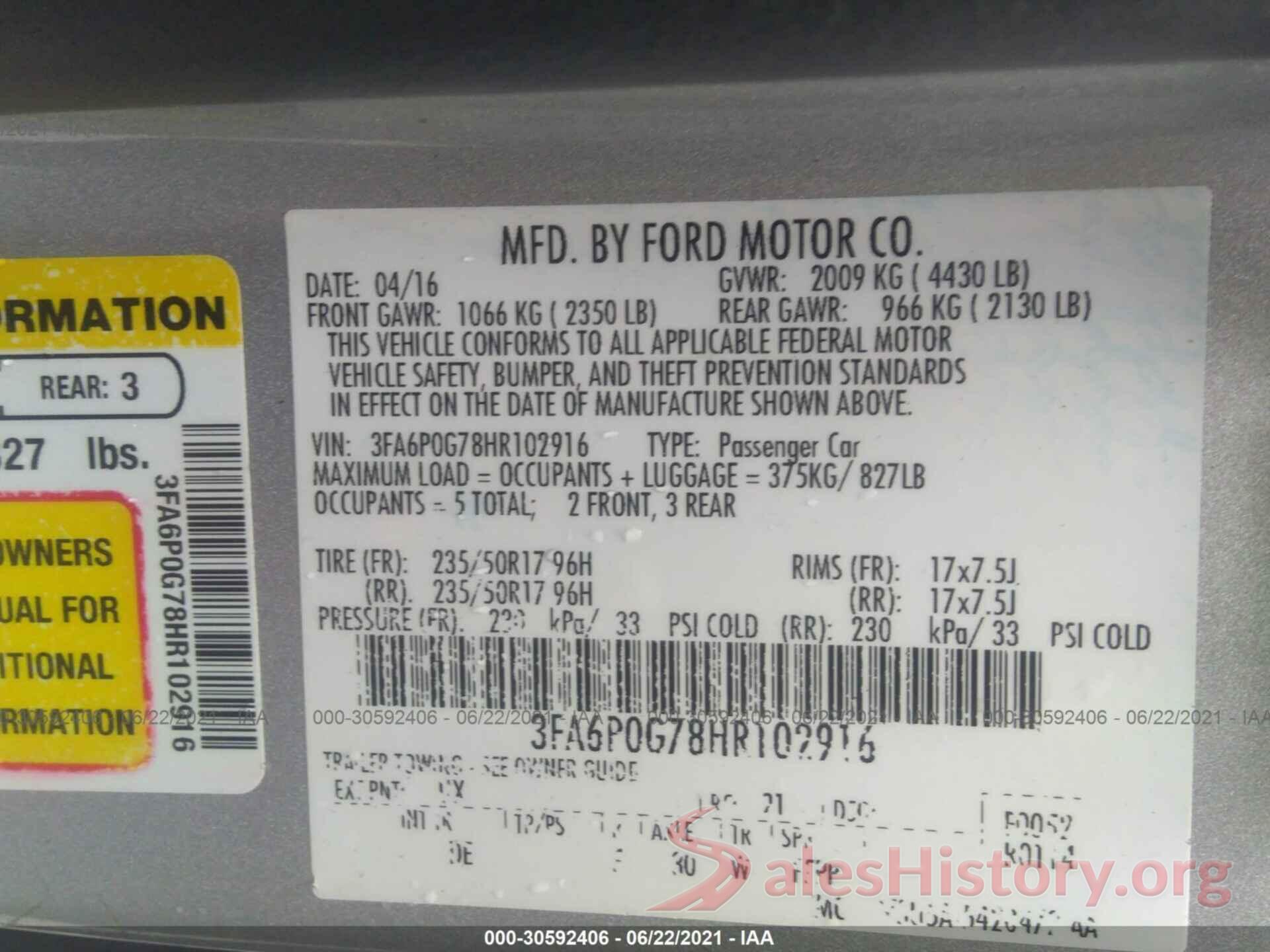 3FA6P0G78HR102916 2017 FORD FUSION