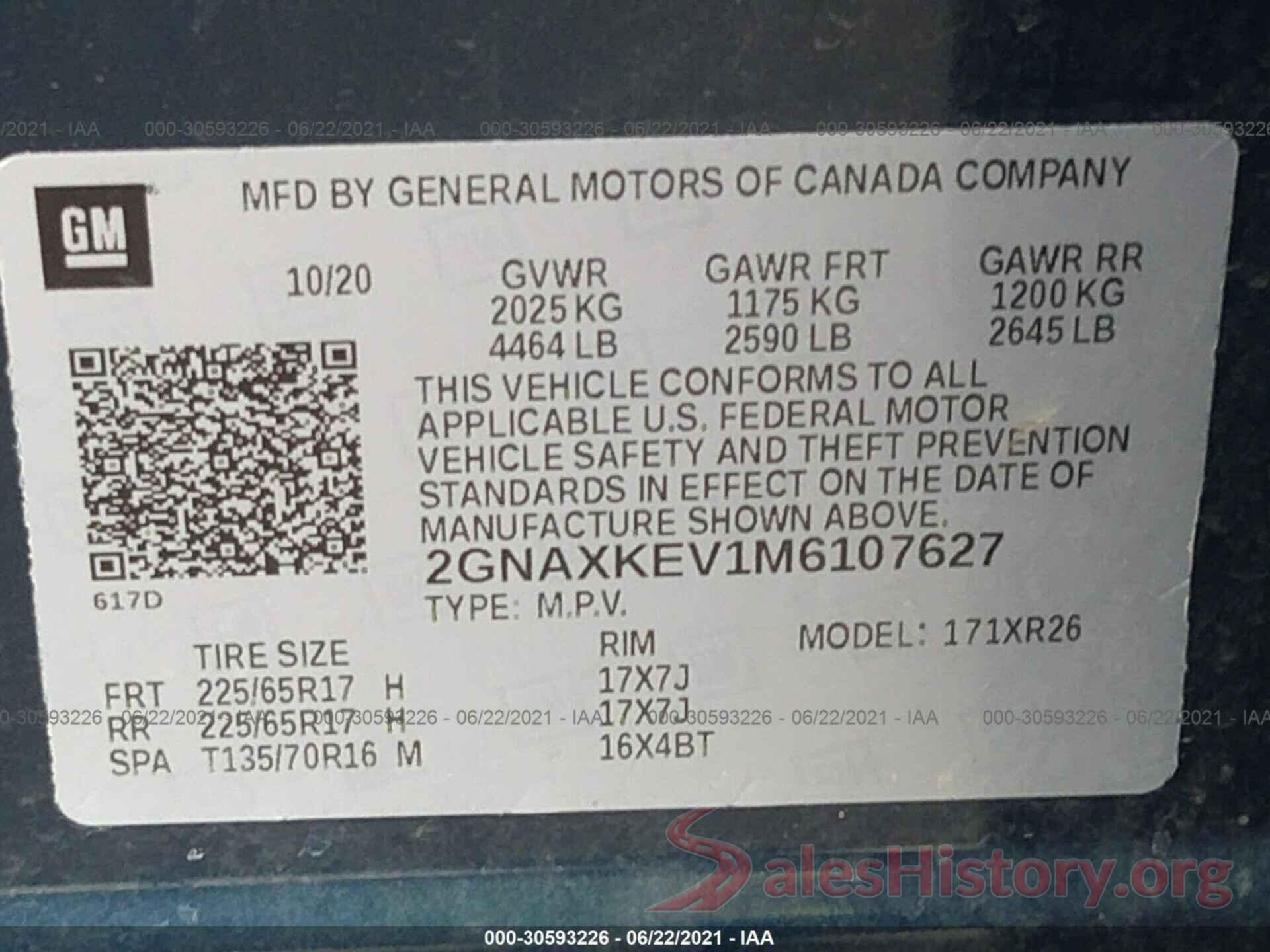 2GNAXKEV1M6107627 2021 CHEVROLET EQUINOX