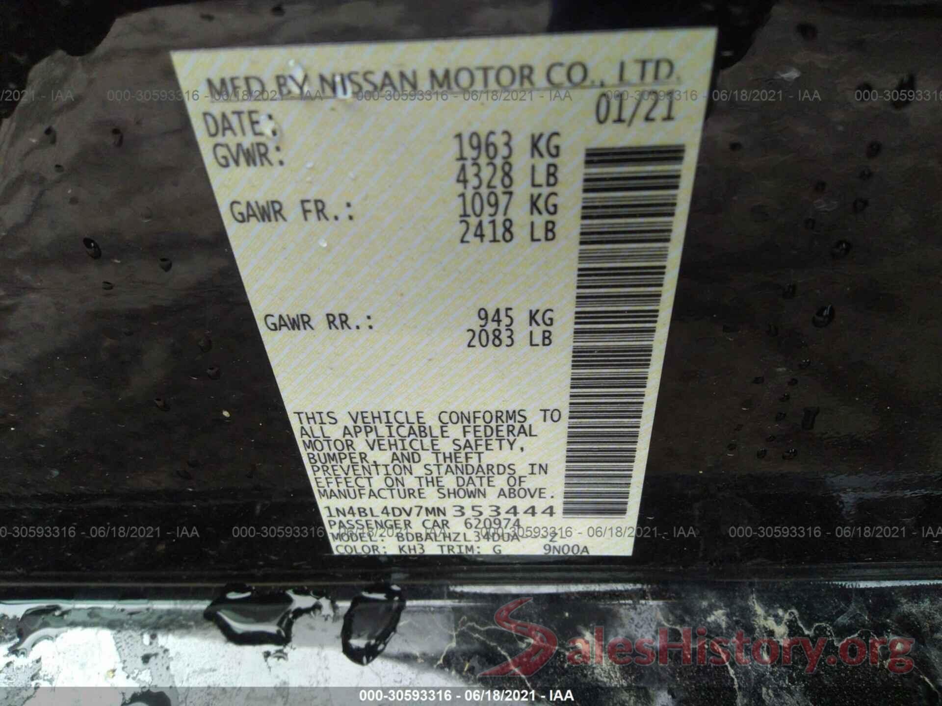 1N4BL4DV7MN353444 2021 NISSAN ALTIMA