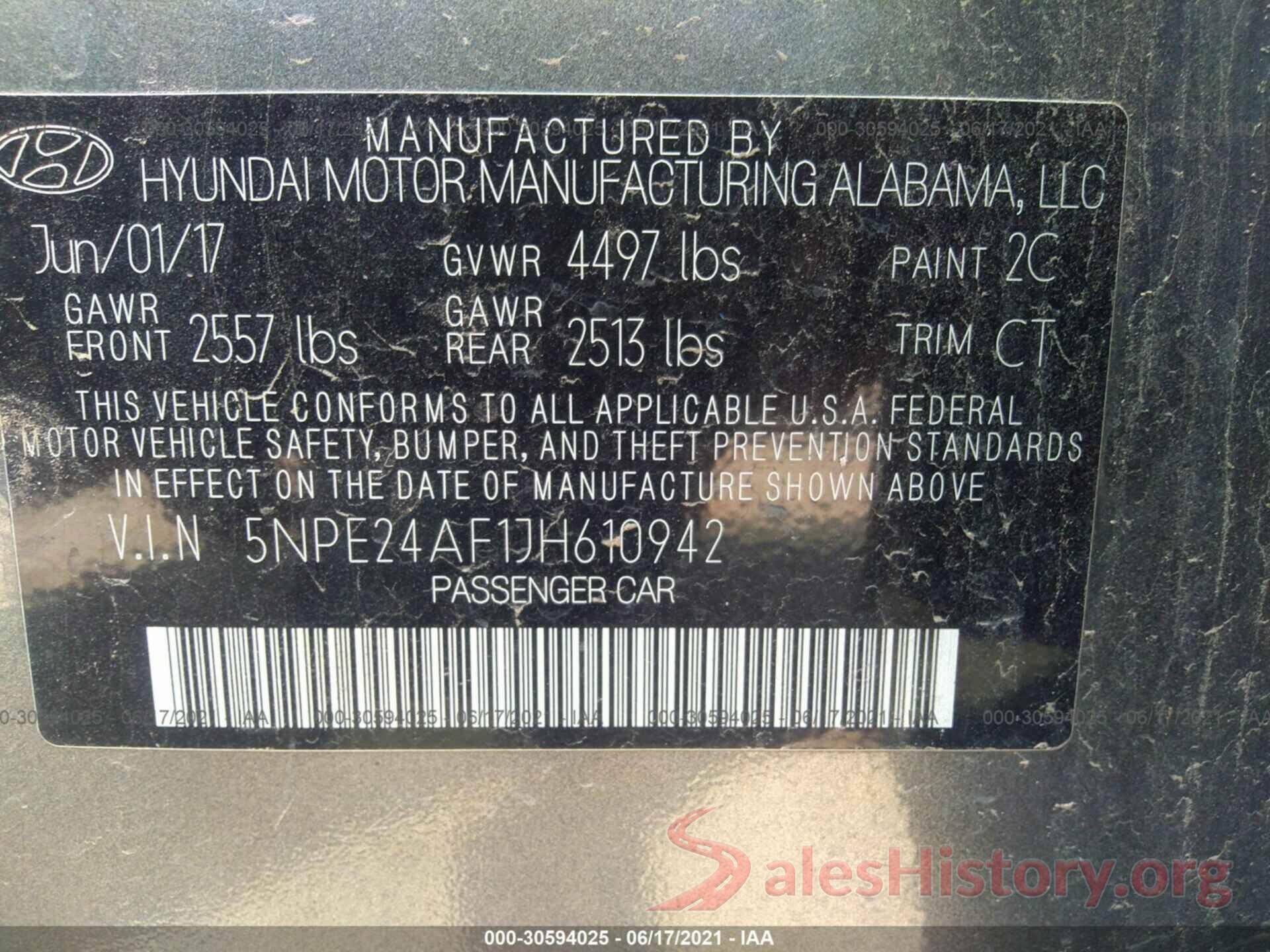 5NPE24AF1JH610942 2018 HYUNDAI SONATA