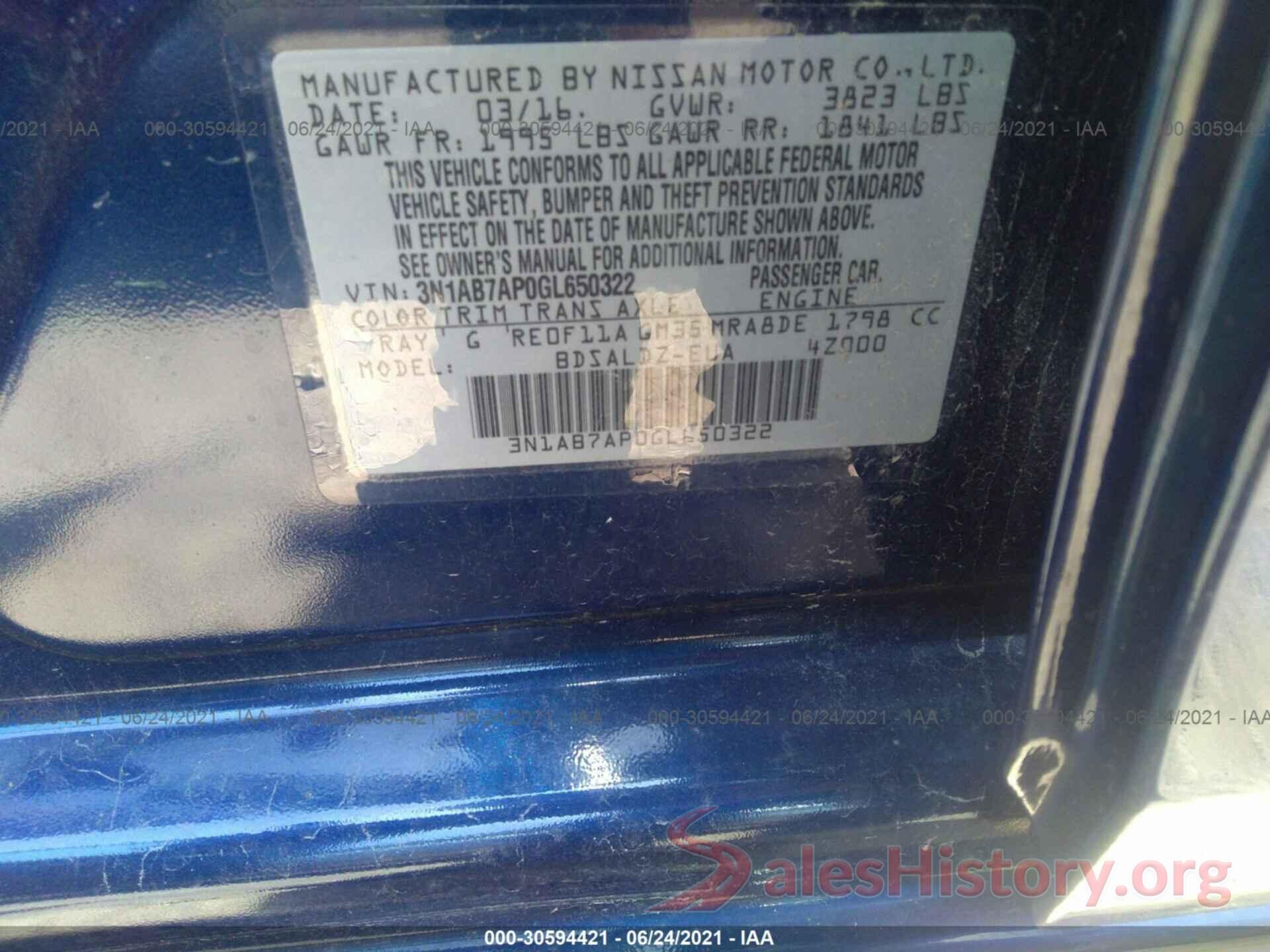 3N1AB7AP0GL650322 2016 NISSAN SENTRA