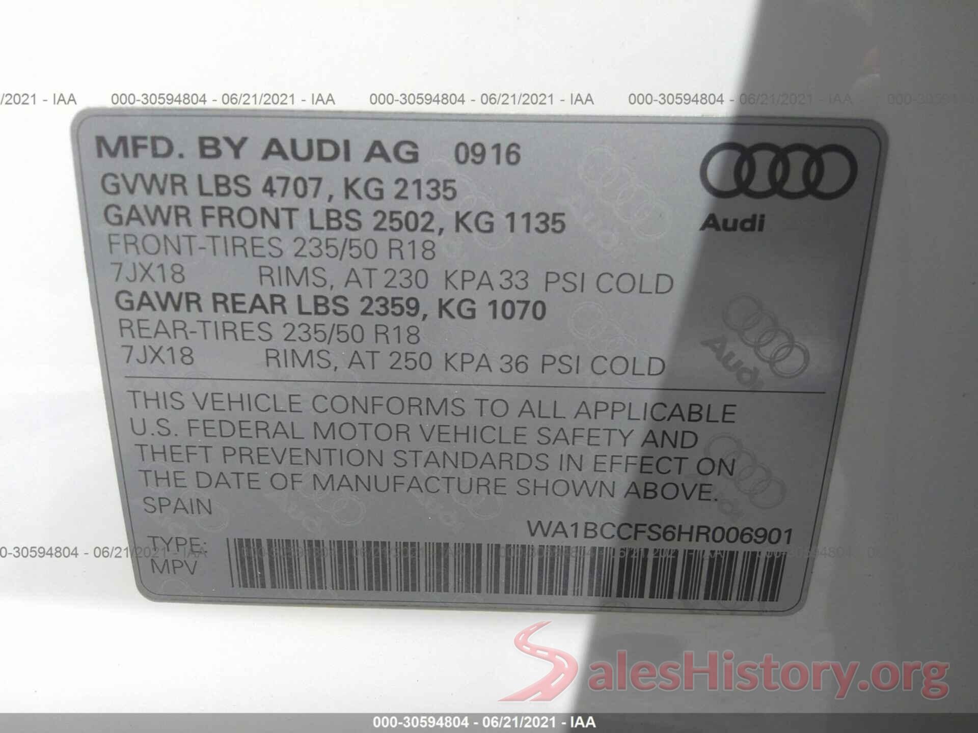 WA1BCCFS6HR006901 2017 AUDI Q3