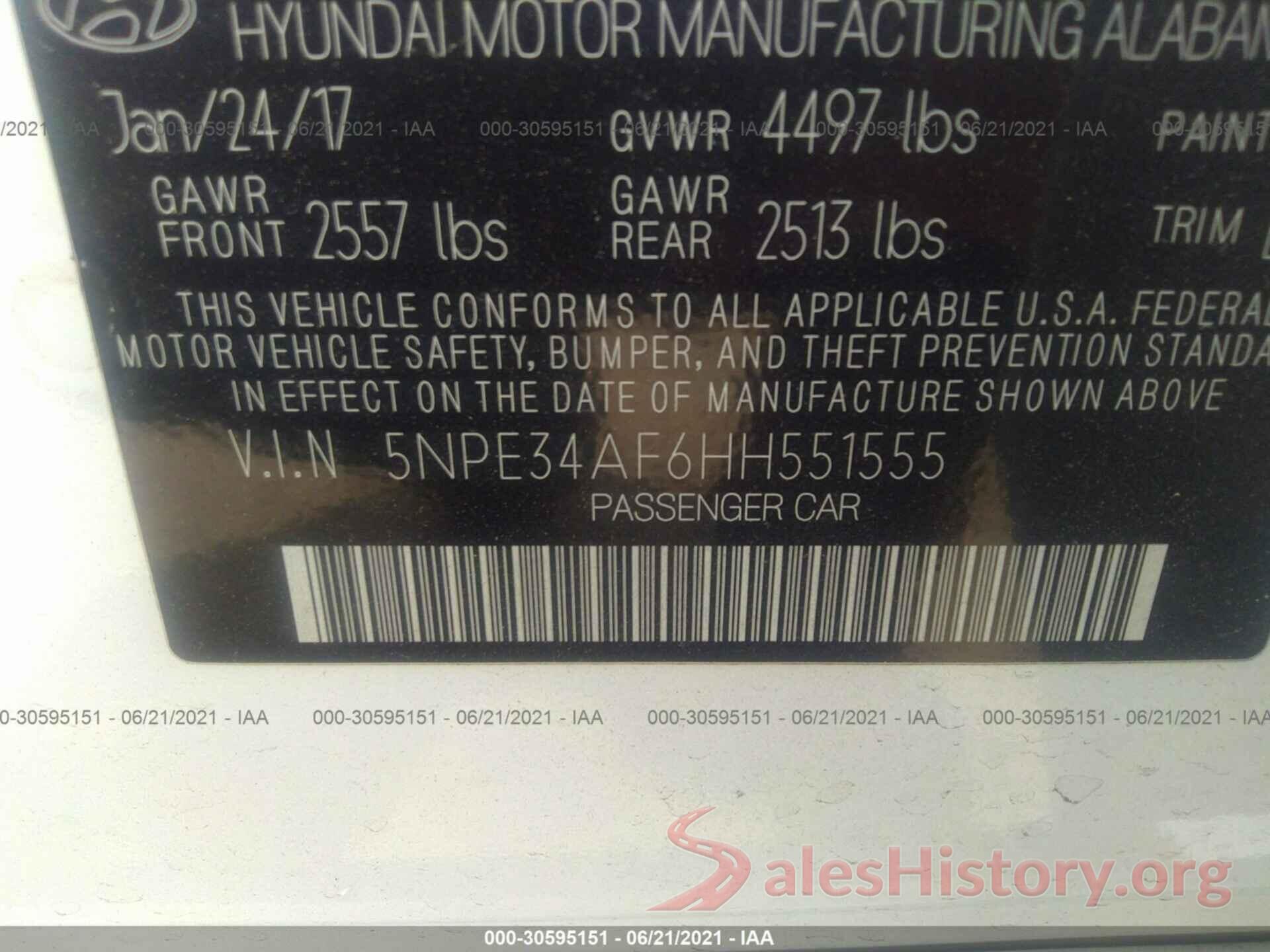 5NPE34AF6HH551555 2017 HYUNDAI SONATA