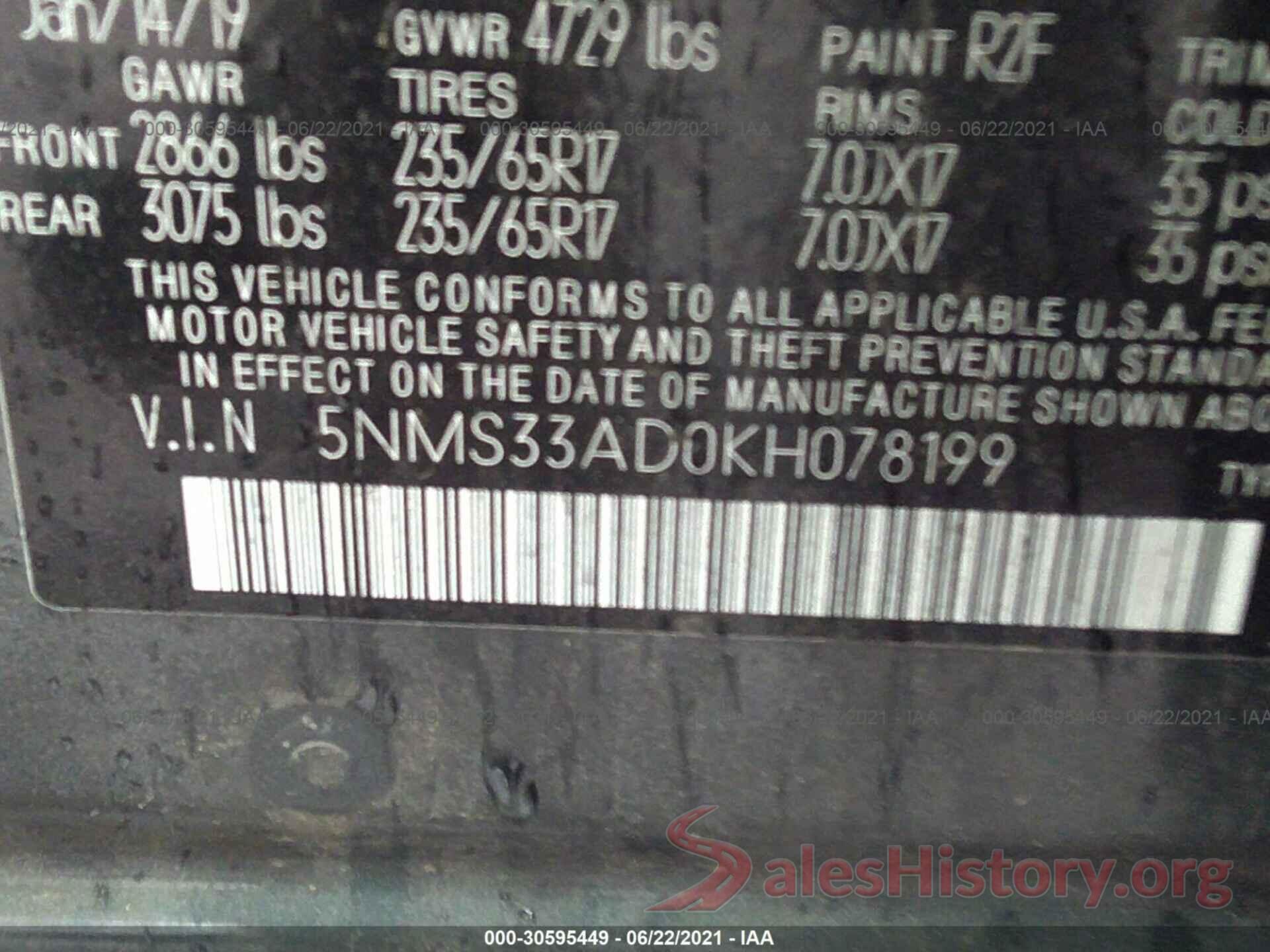 5NMS33AD0KH078199 2019 HYUNDAI SANTA FE