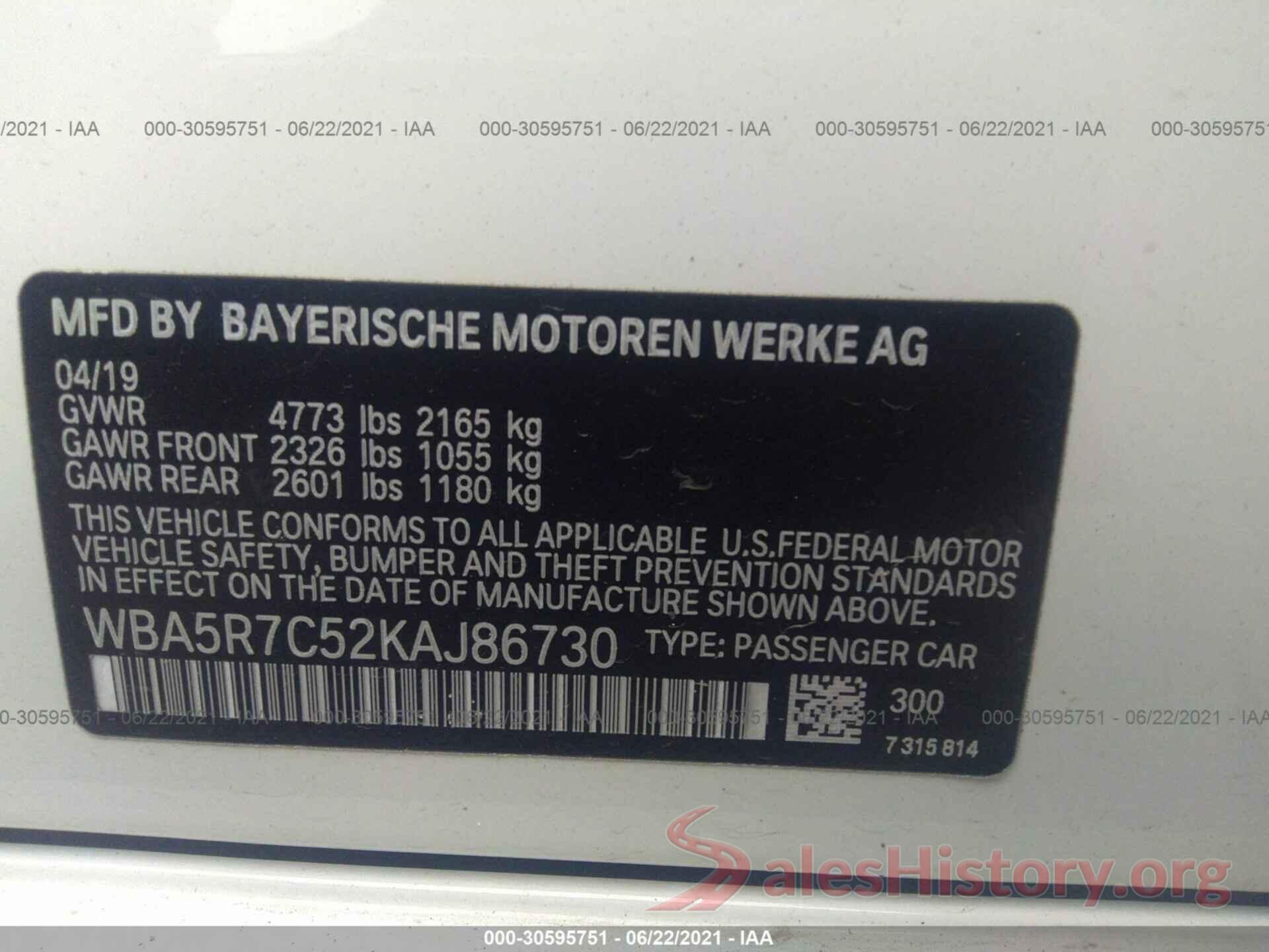 WBA5R7C52KAJ86730 2019 BMW 3 SERIES