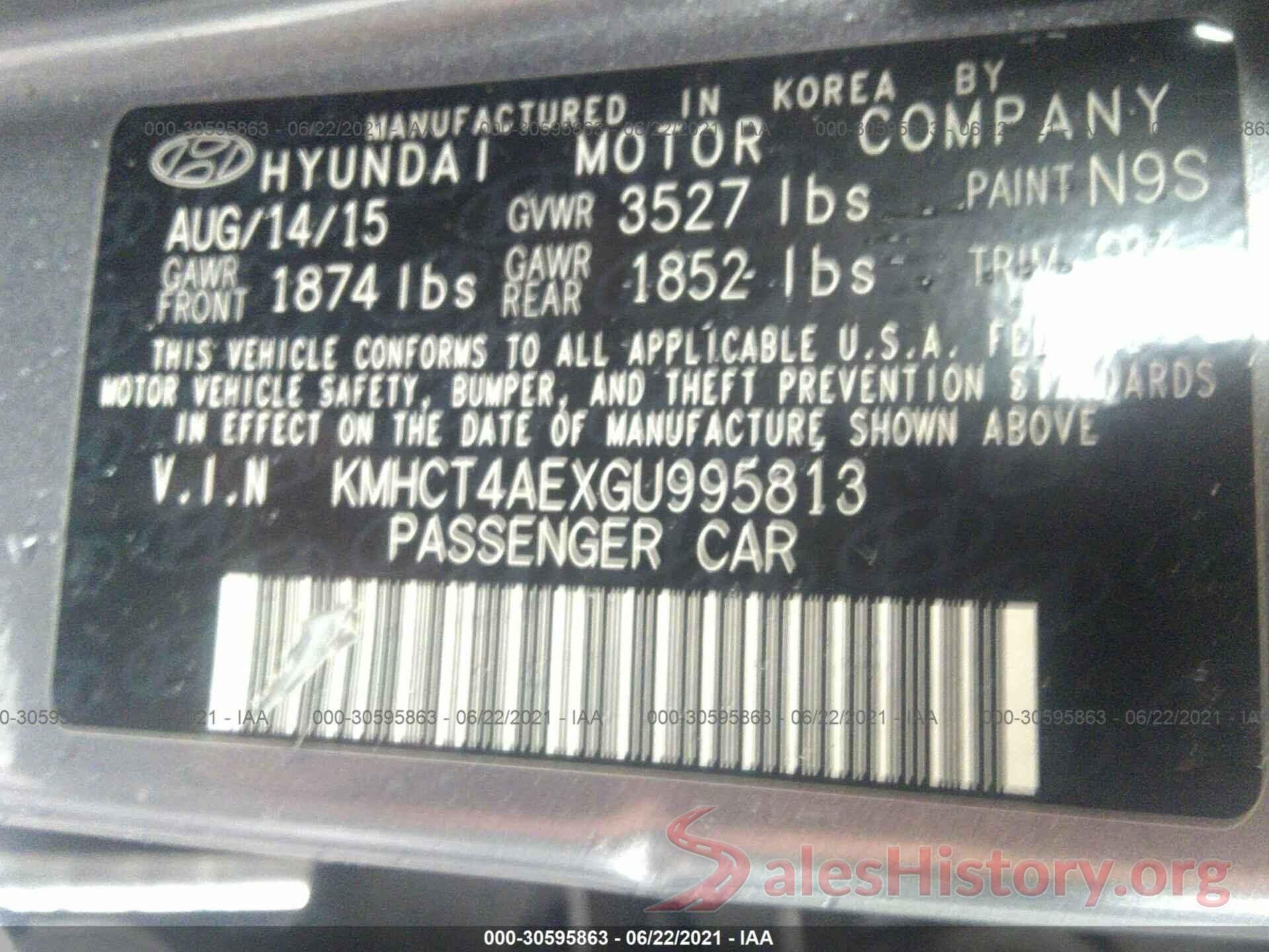 KMHCT4AEXGU995813 2016 HYUNDAI ACCENT