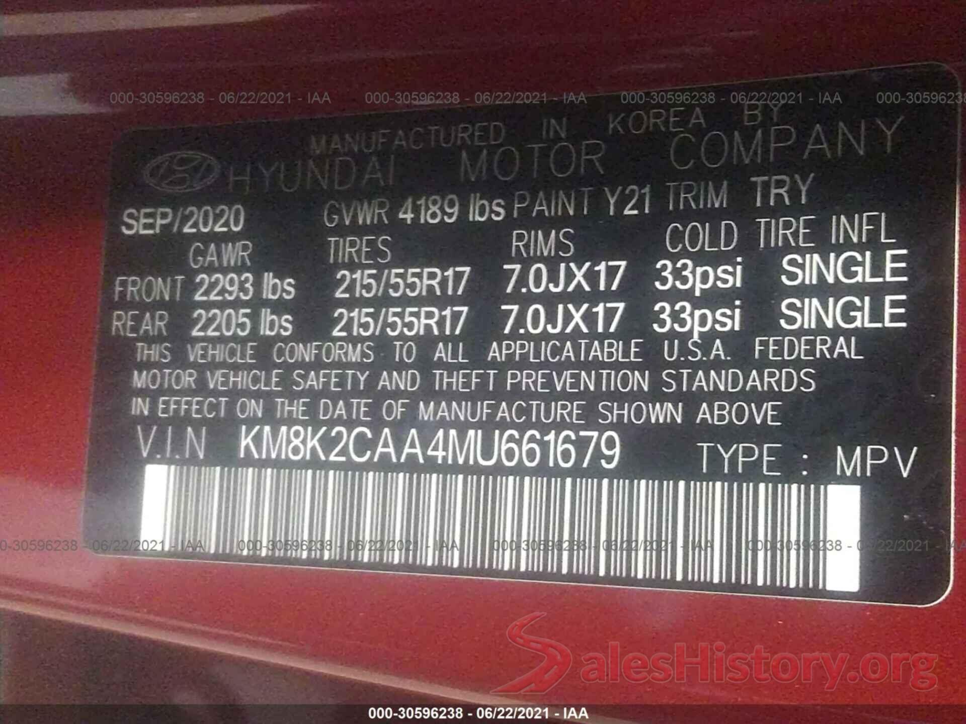 KM8K2CAA4MU661679 2021 HYUNDAI KONA