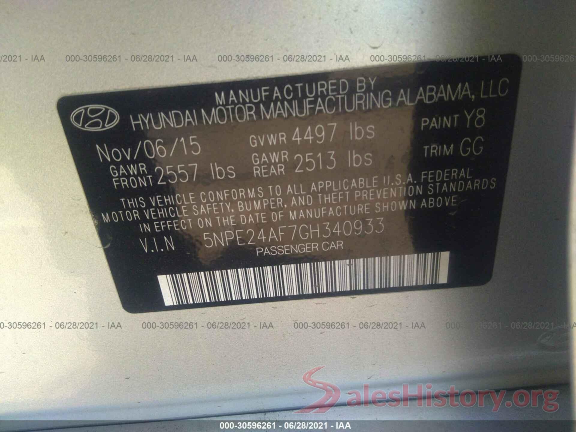 5NPE24AF7GH340933 2016 HYUNDAI SONATA