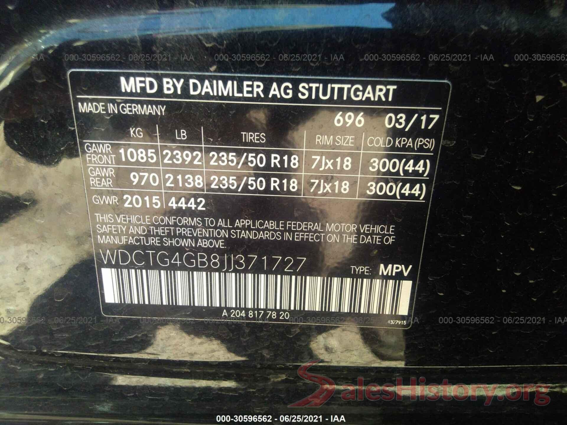 WDCTG4GB8JJ371727 2018 MERCEDES-BENZ GLA