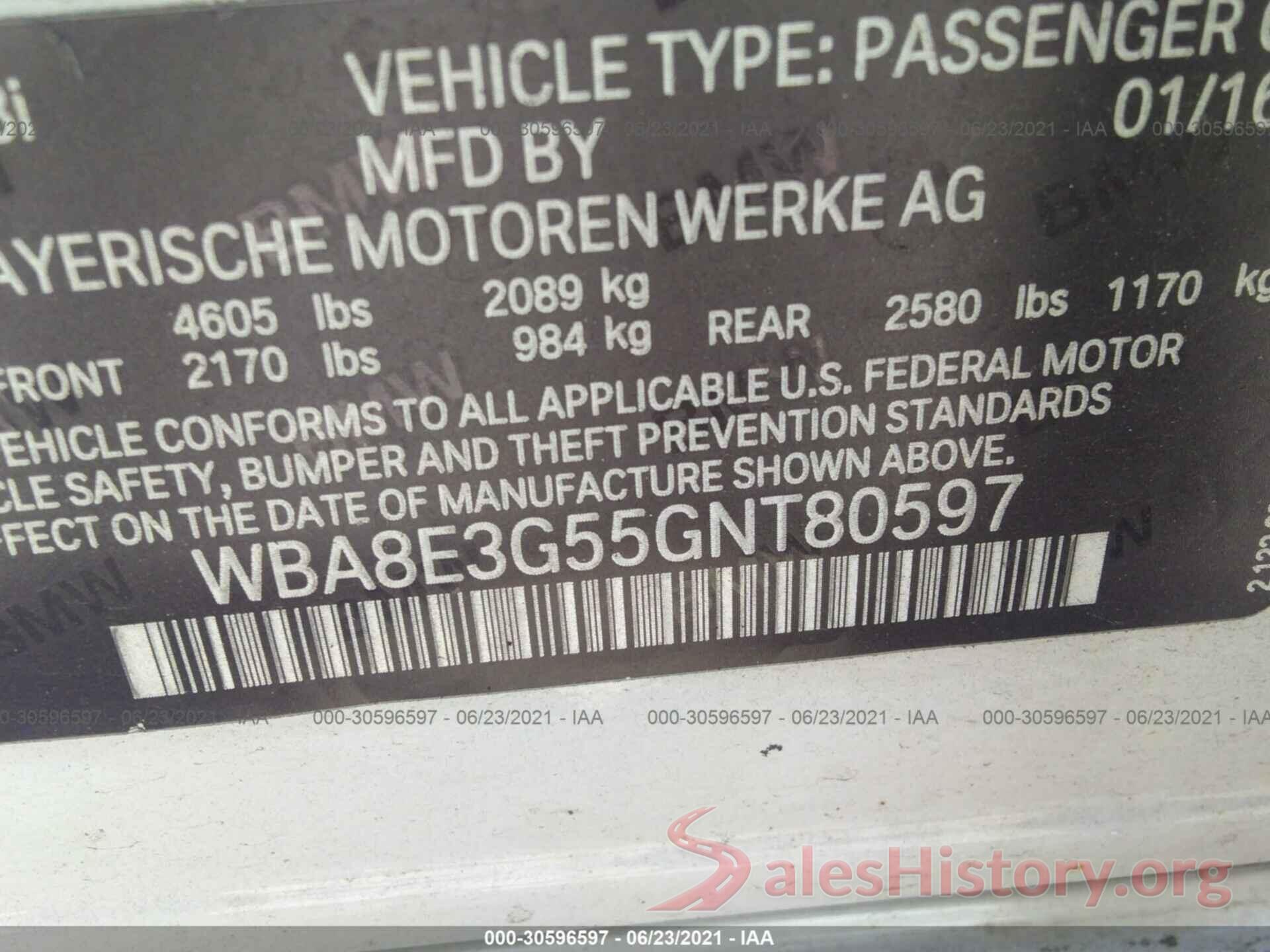 WBA8E3G55GNT80597 2016 BMW 3 SERIES