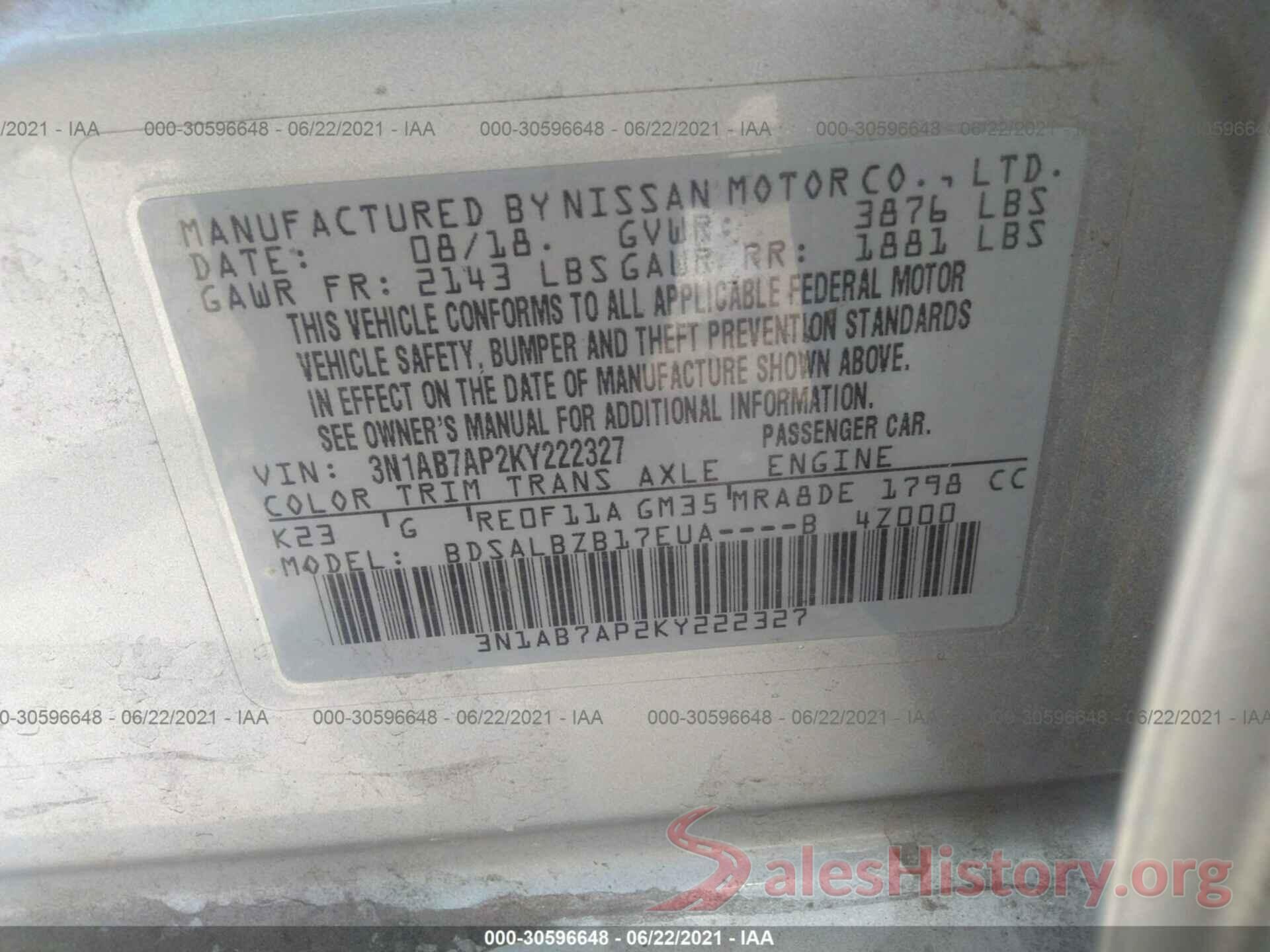 3N1AB7AP2KY222327 2019 NISSAN SENTRA