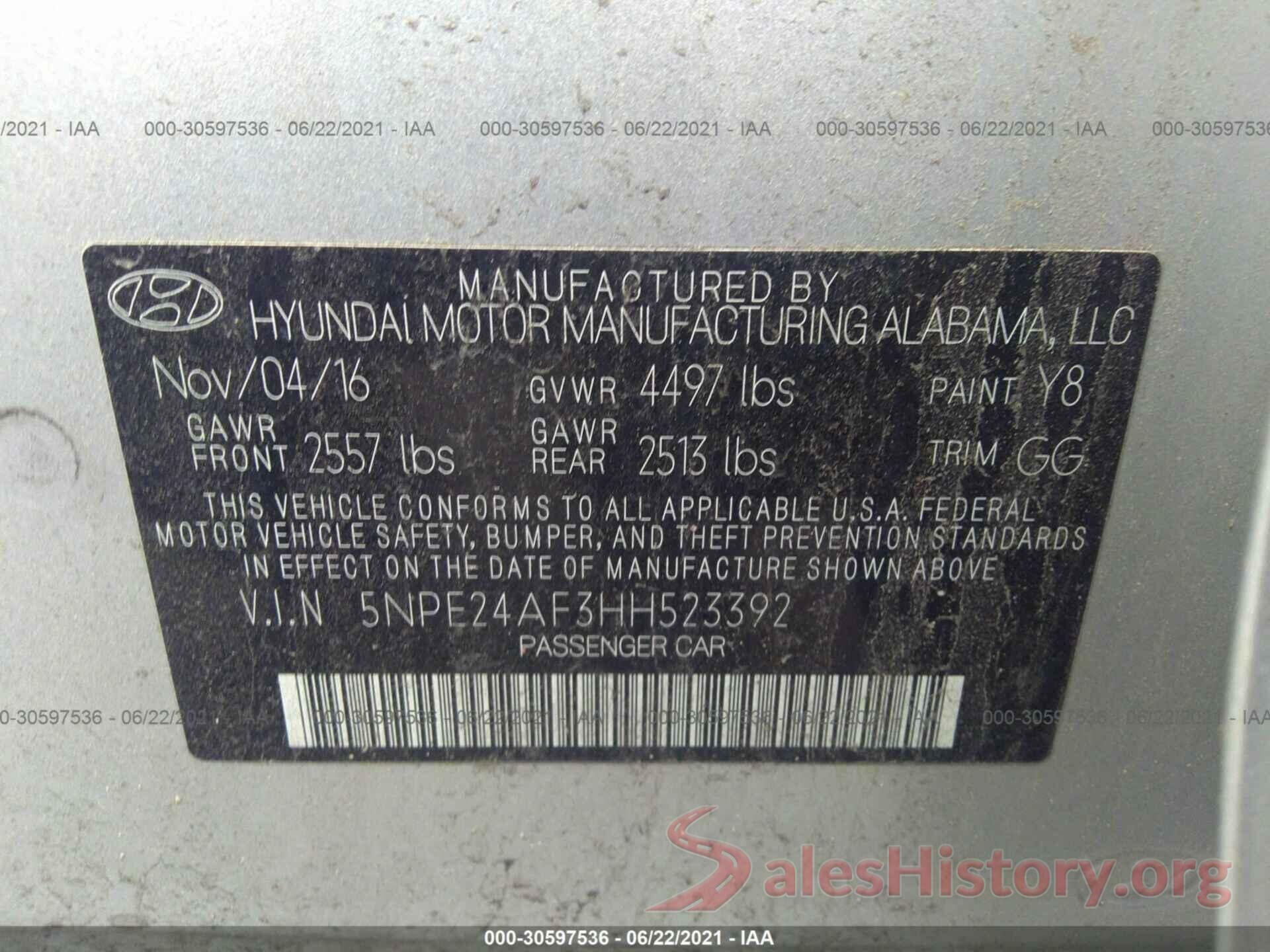 5NPE24AF3HH523392 2017 HYUNDAI SONATA