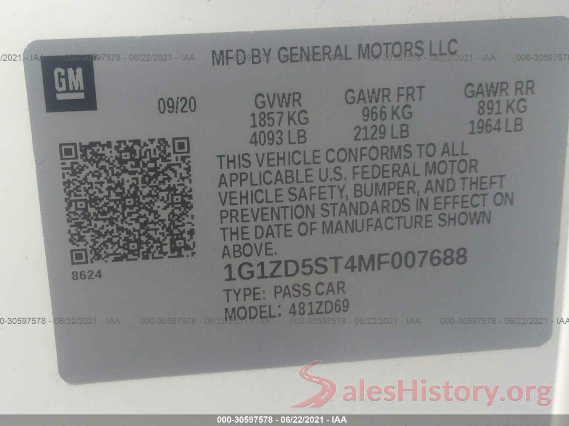 1G1ZD5ST4MF007688 2021 CHEVROLET MALIBU