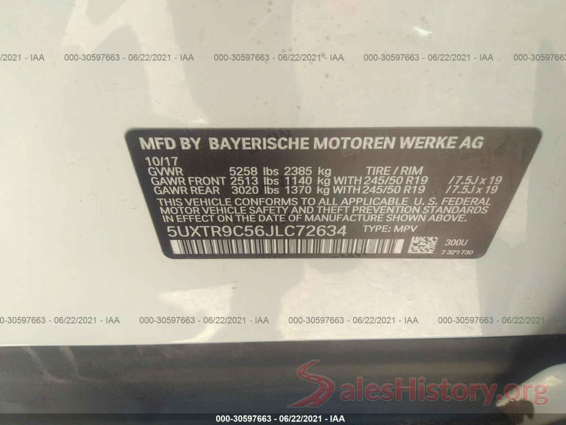 5UXTR9C56JLC72634 2018 BMW X3