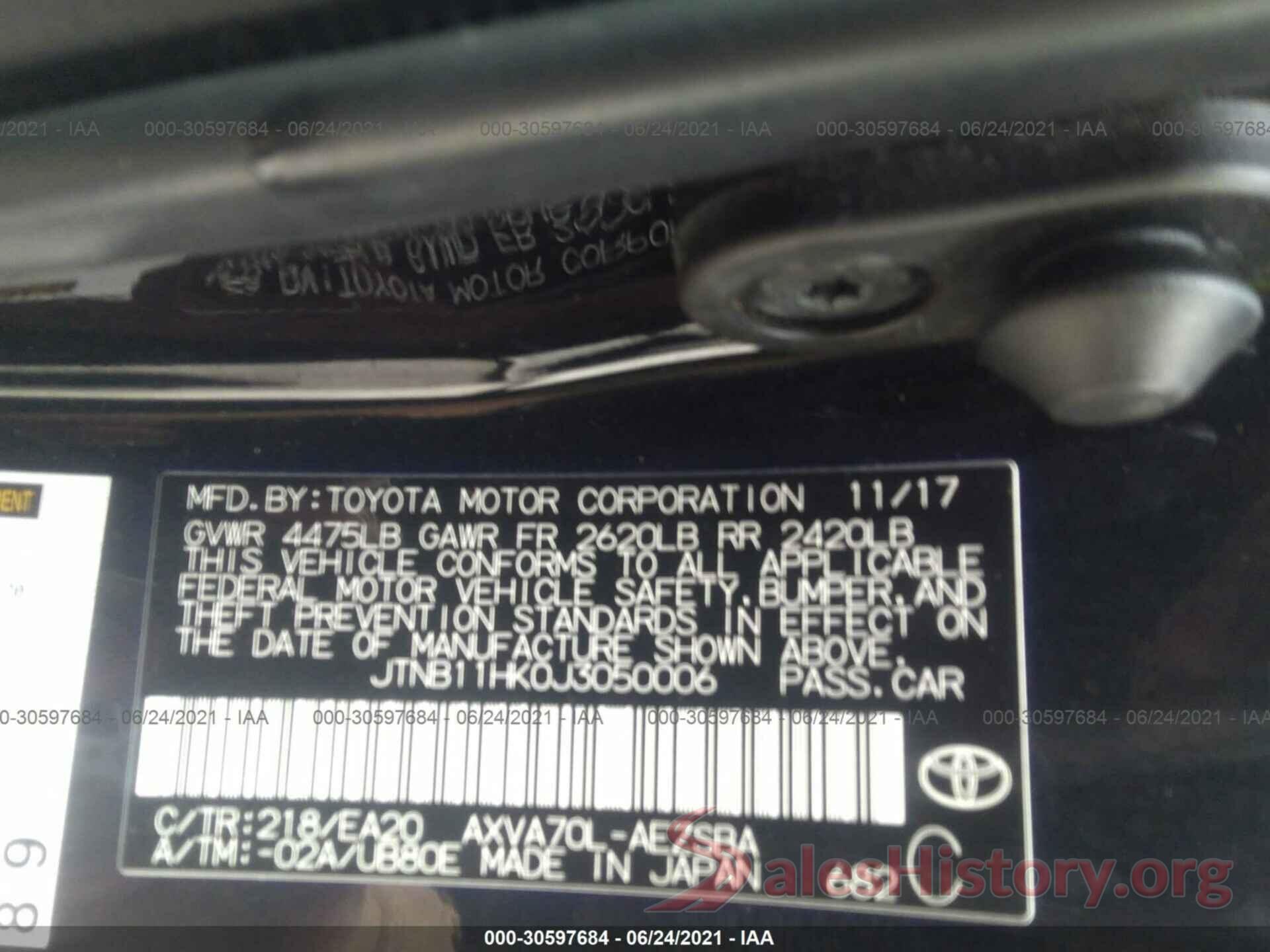 JTNB11HK0J3050006 2018 TOYOTA CAMRY