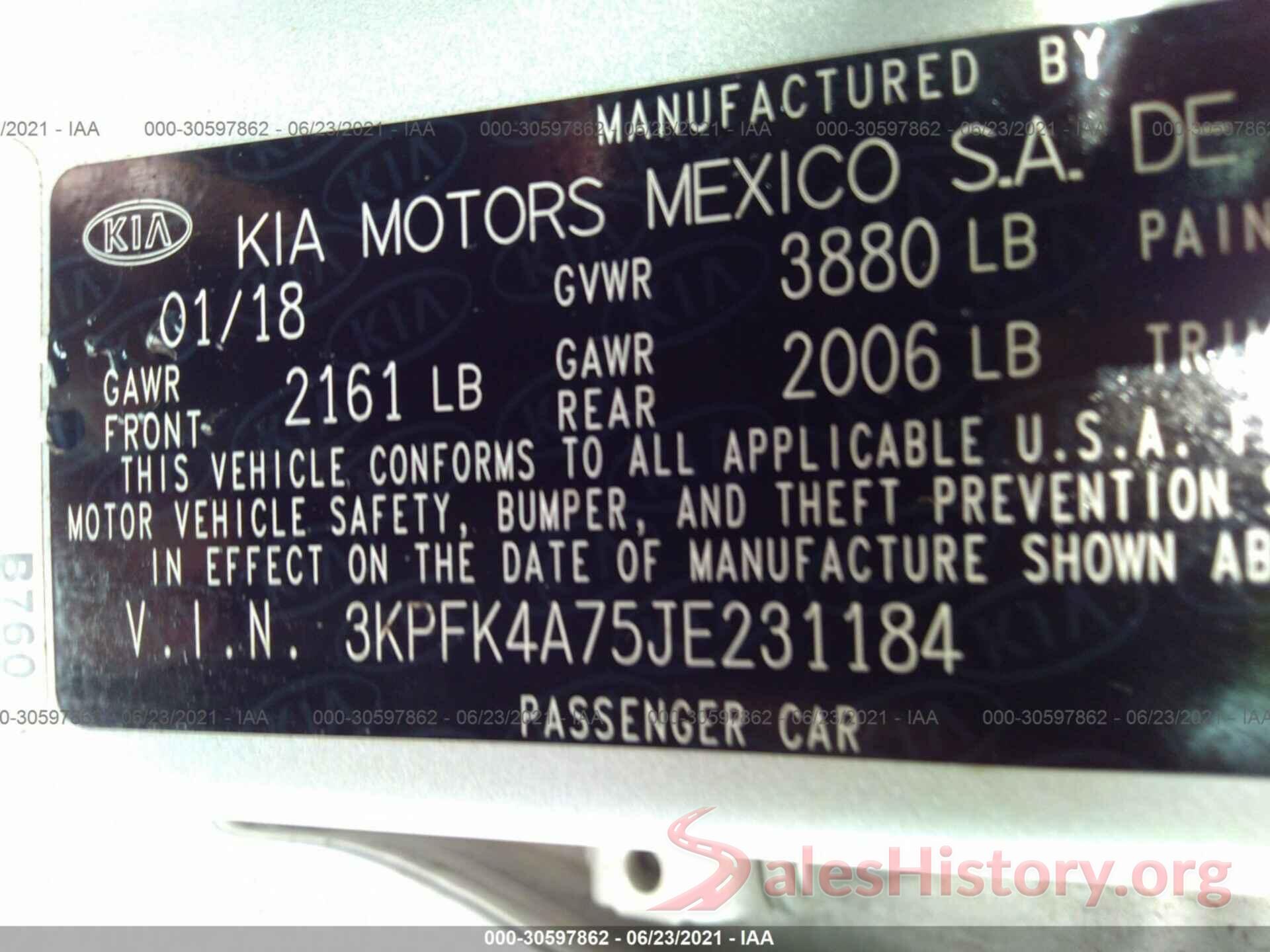 3KPFK4A75JE231184 2018 KIA FORTE