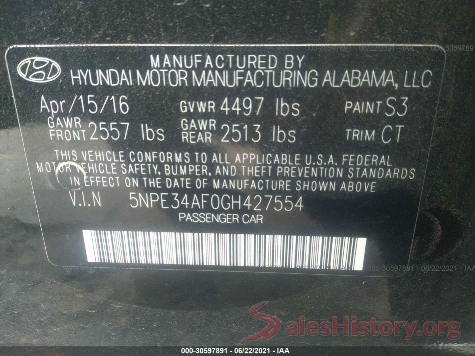 5NPE34AF0GH427554 2016 HYUNDAI SONATA