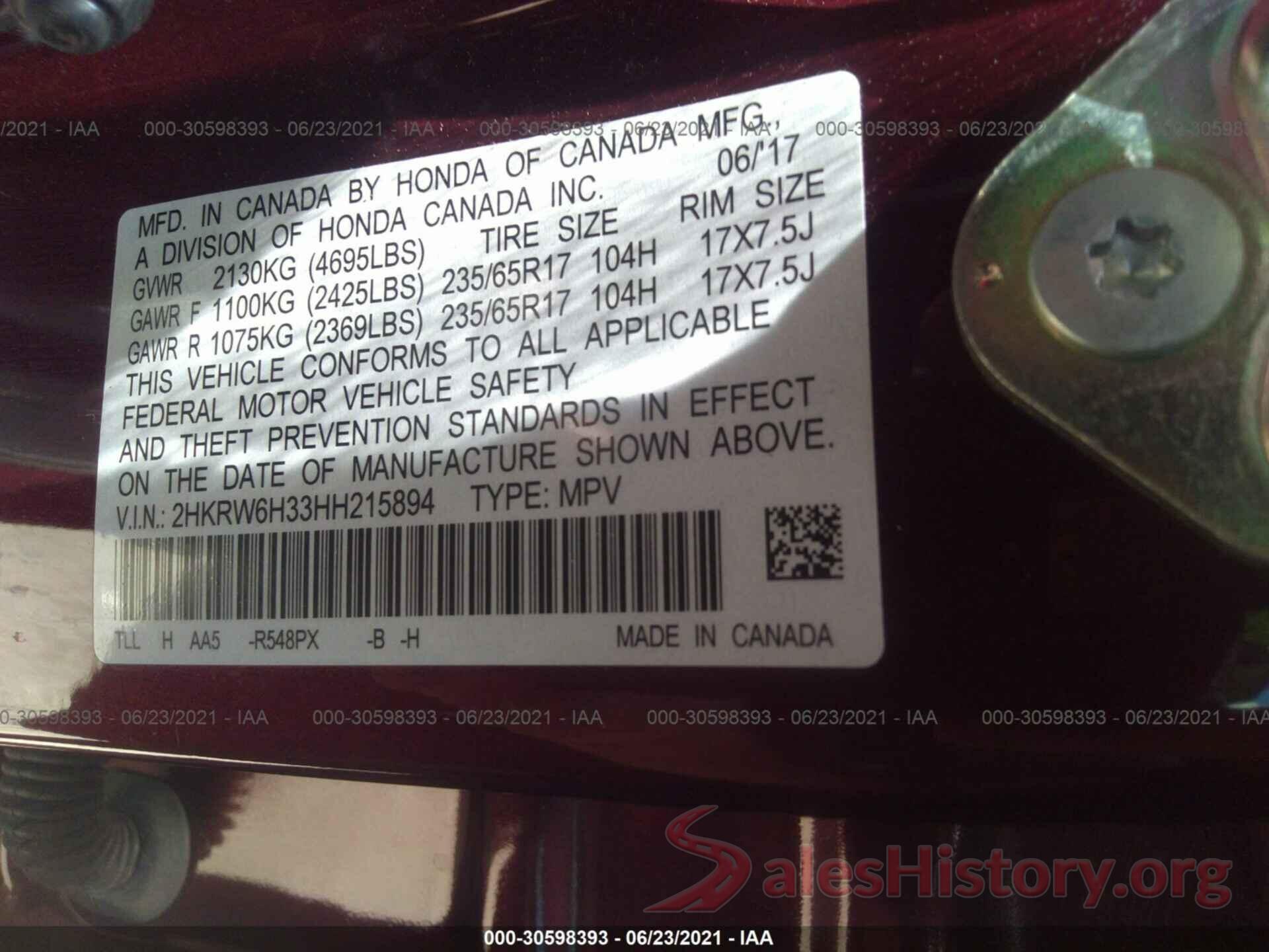 2HKRW6H33HH215894 2017 HONDA CR-V