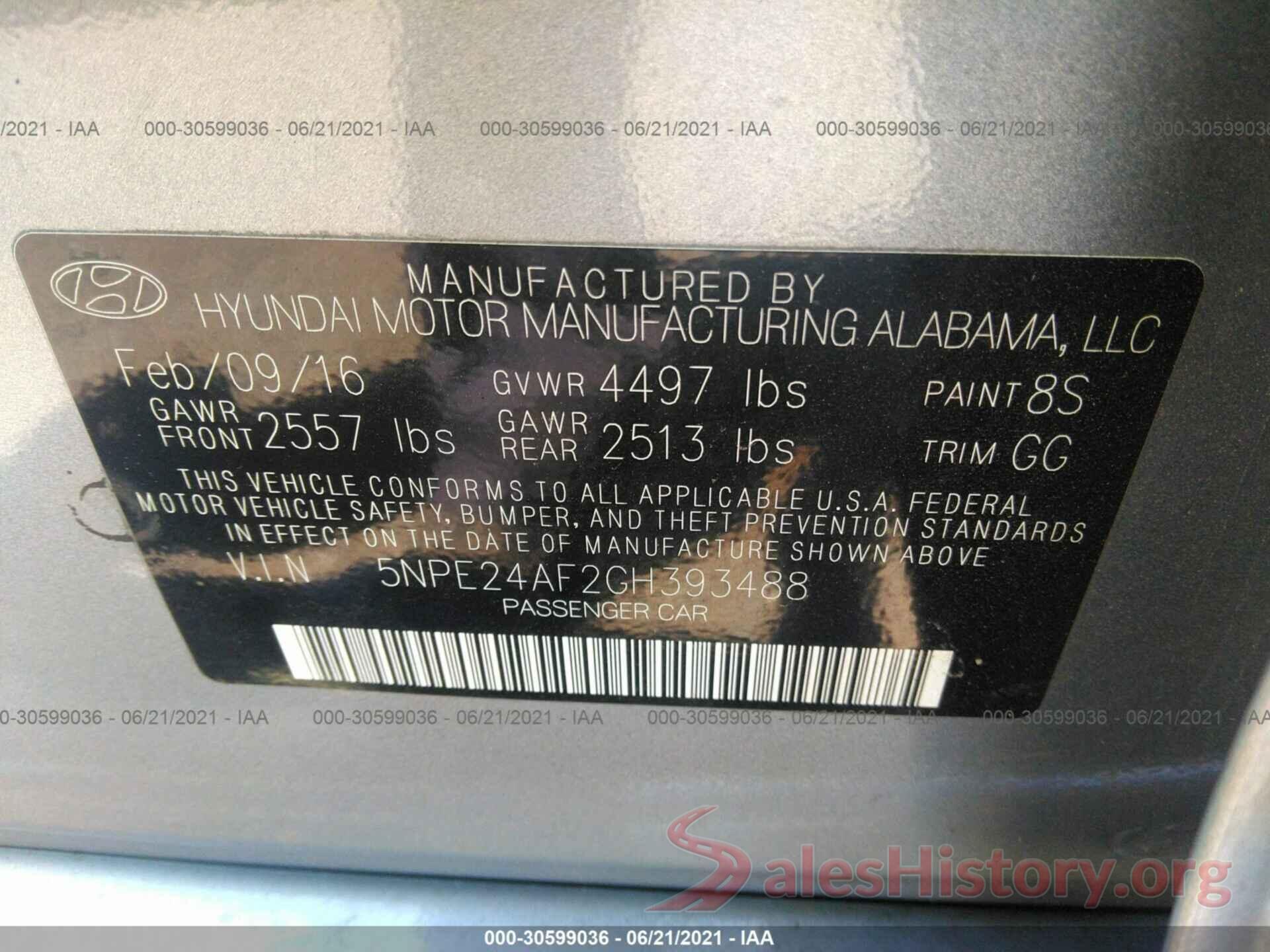 5NPE24AF2GH393488 2016 HYUNDAI SONATA