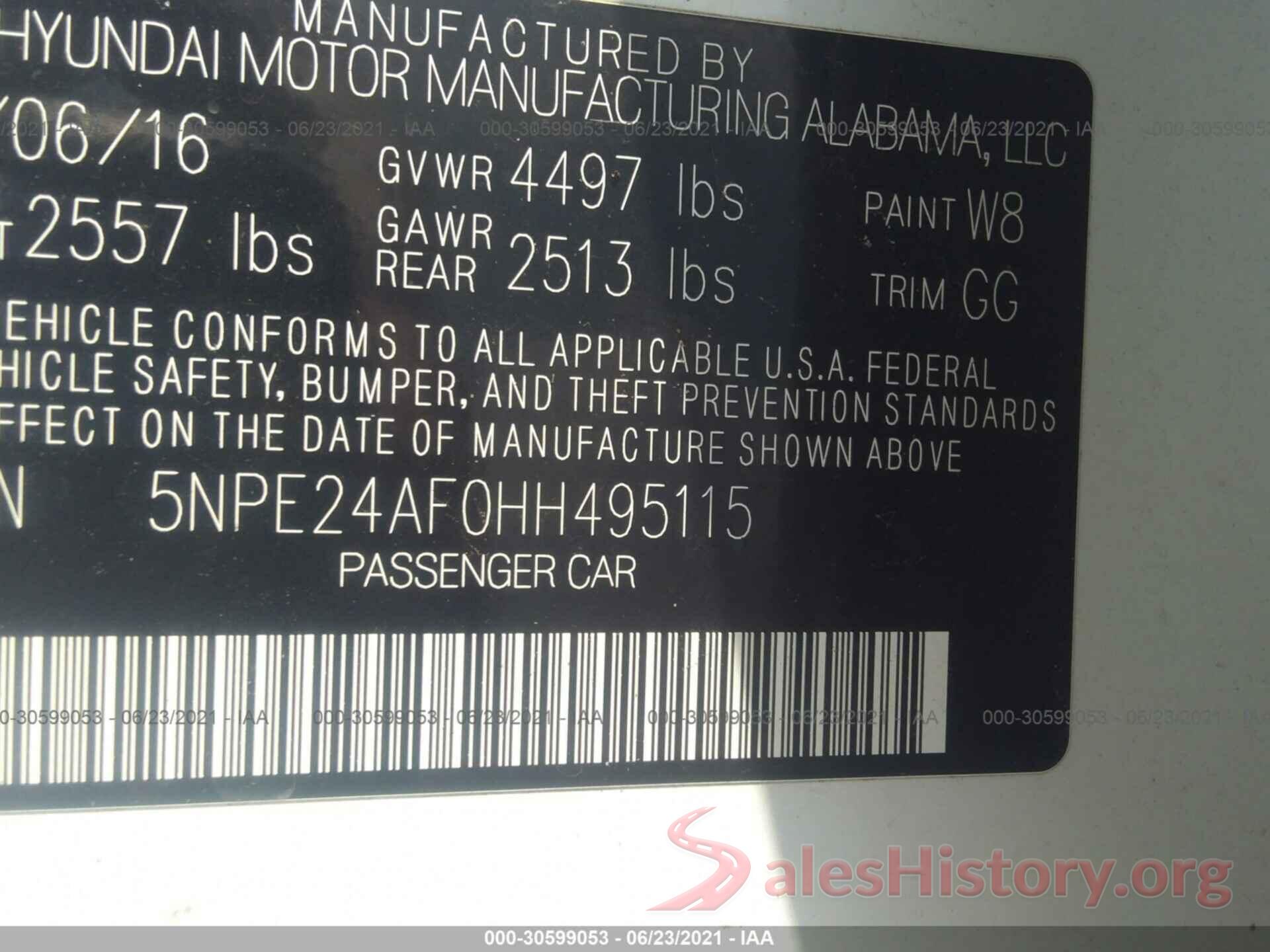 5NPE24AF0HH495115 2017 HYUNDAI SONATA