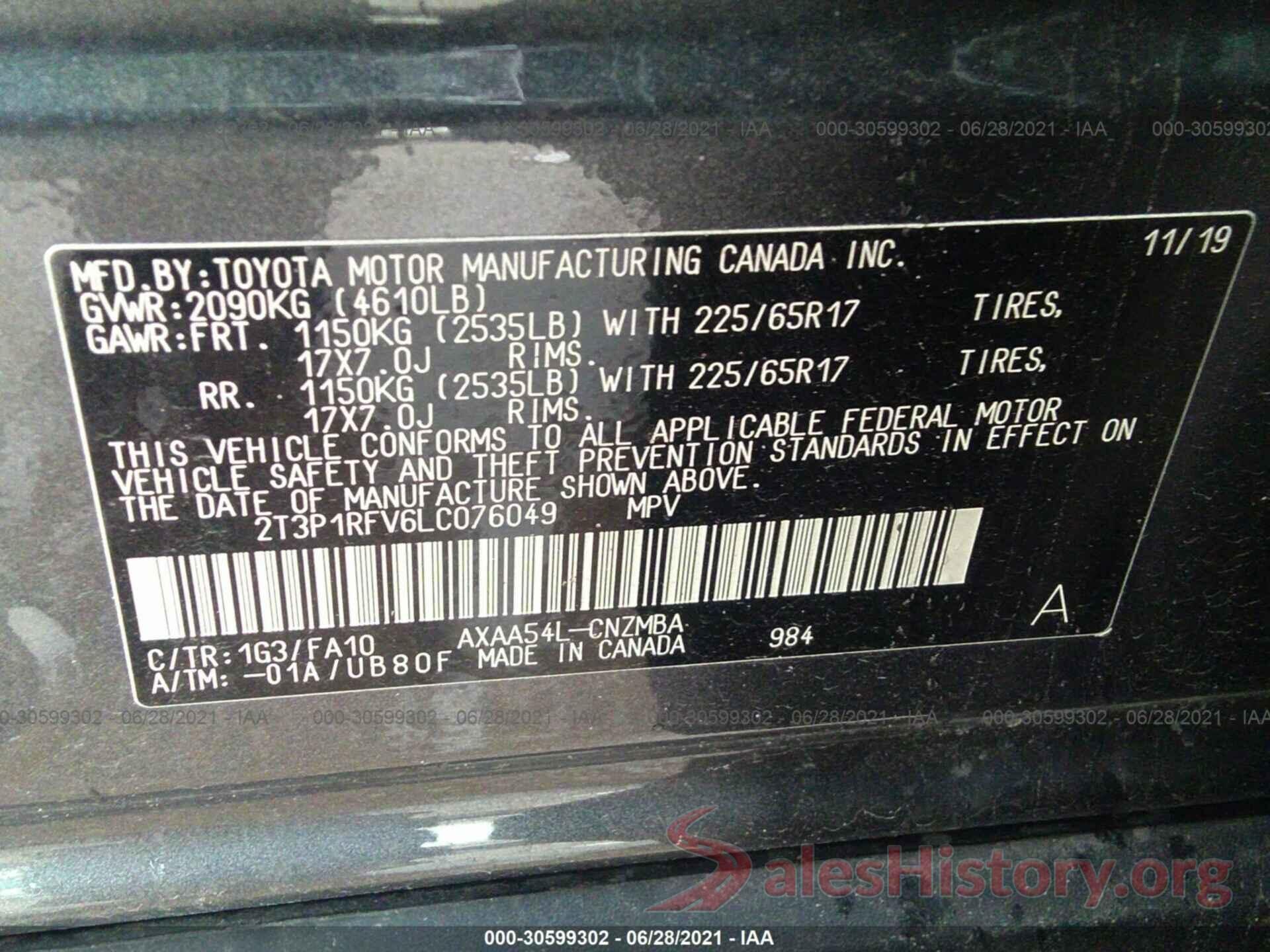 2T3P1RFV6LC076049 2020 TOYOTA RAV4