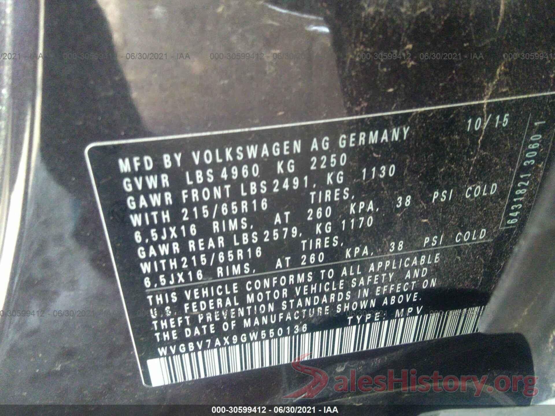 WVGBV7AX9GW550136 2016 VOLKSWAGEN TIGUAN