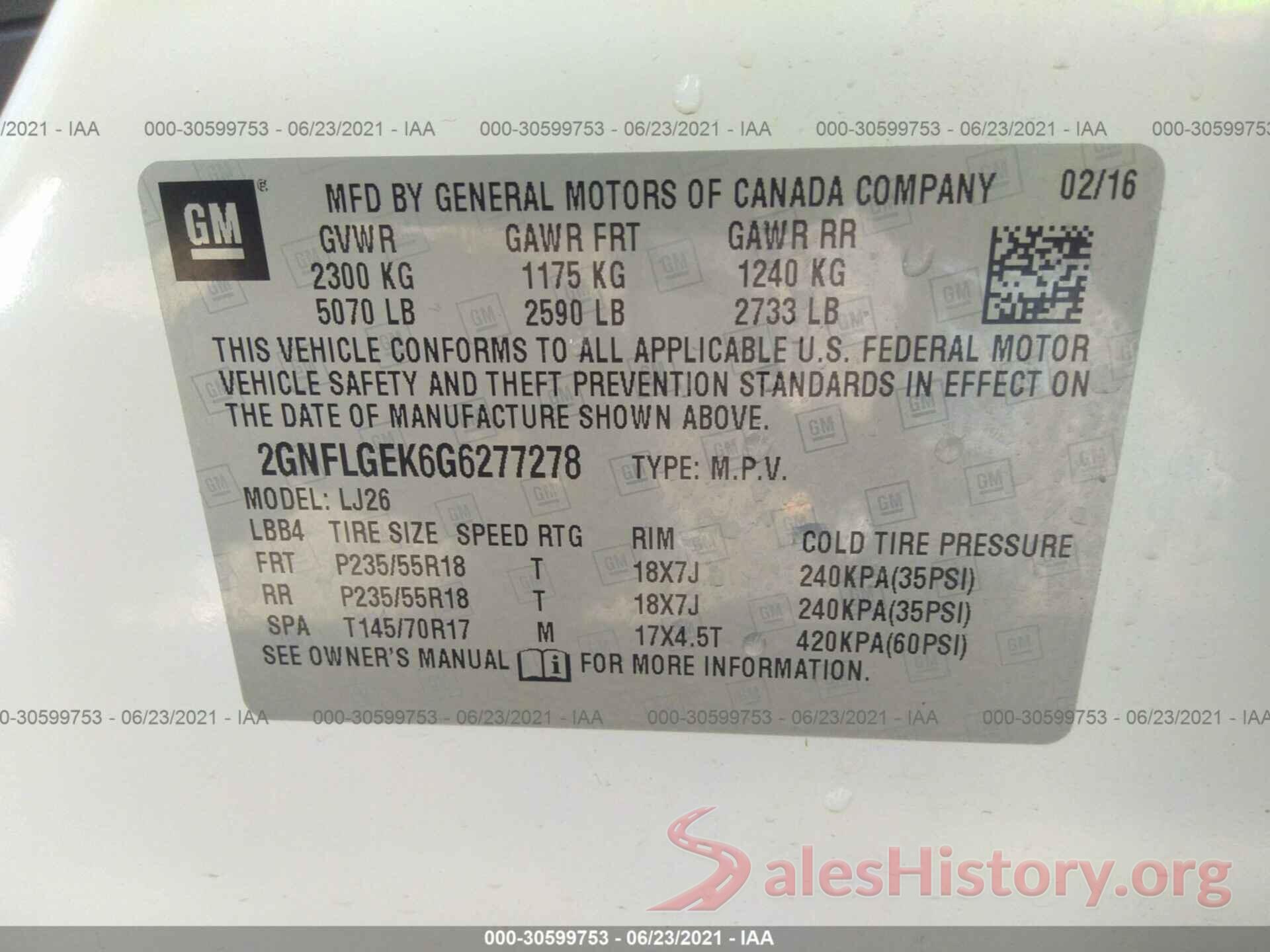 2GNFLGEK6G6277278 2016 CHEVROLET EQUINOX