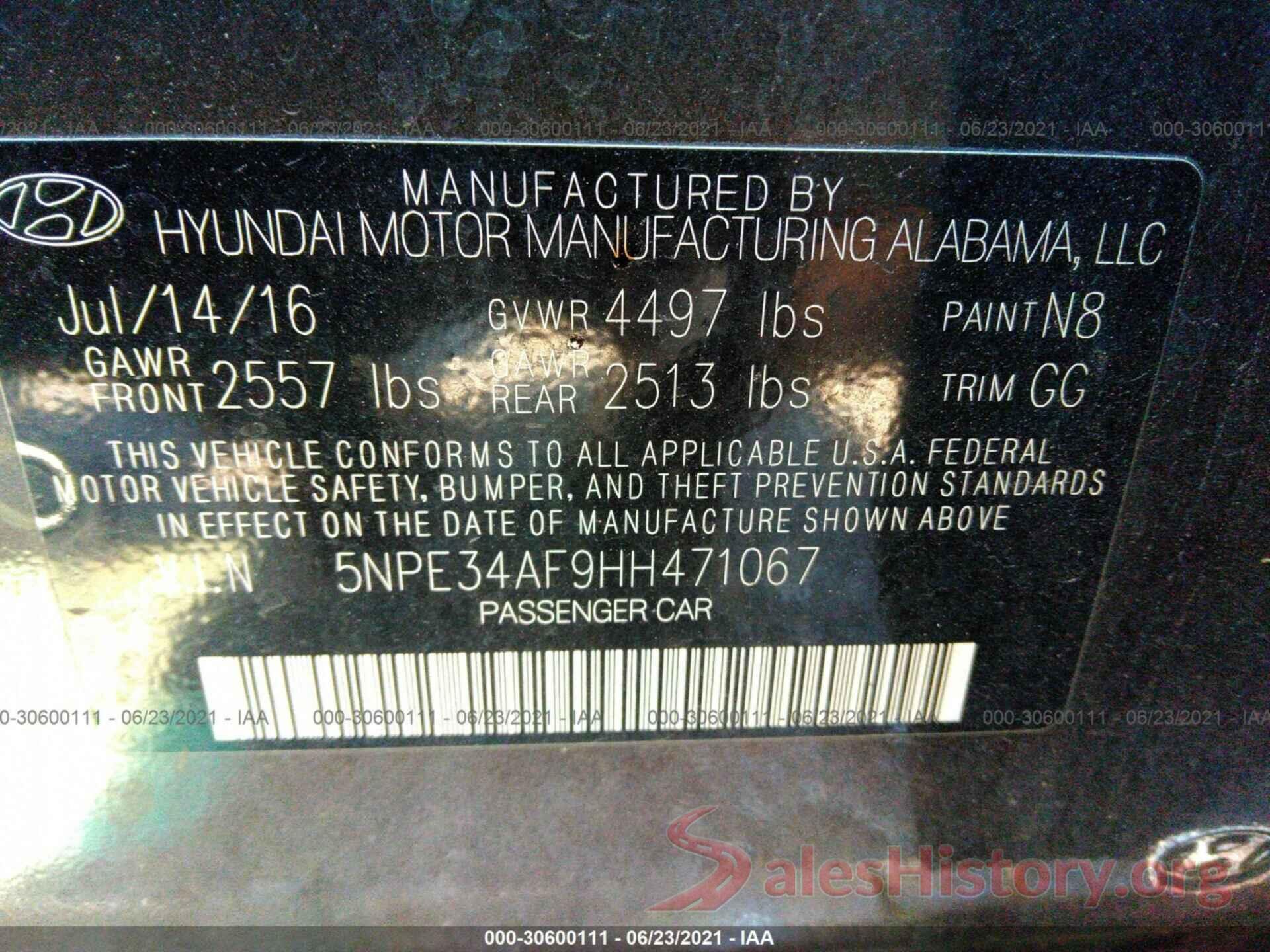 5NPE34AF9HH471067 2017 HYUNDAI SONATA