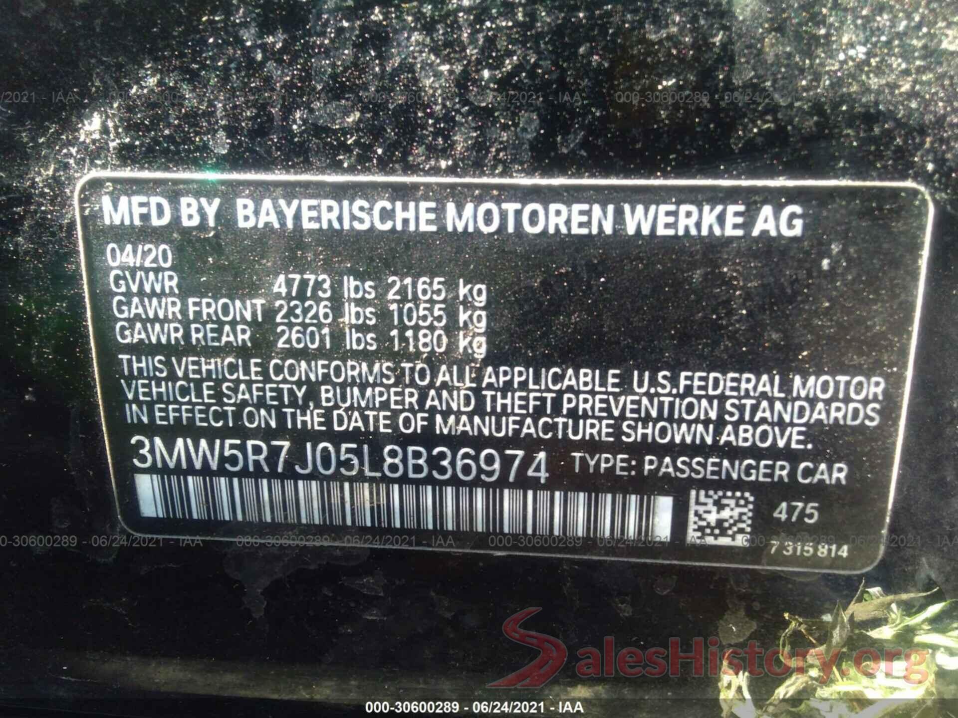 3MW5R7J05L8B36974 2020 BMW 3 SERIES