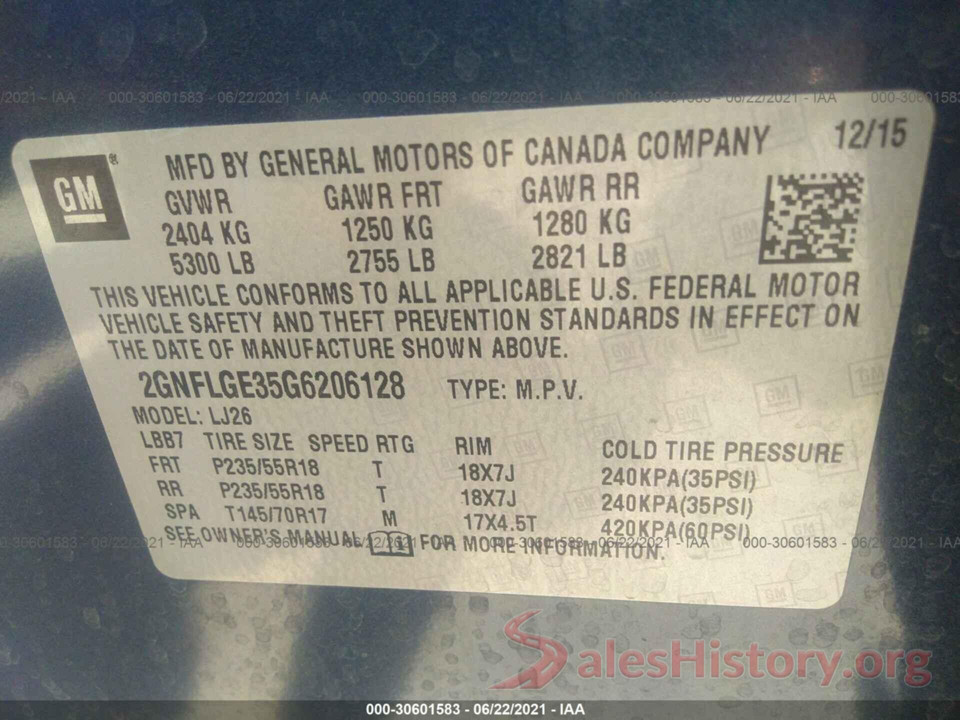 2GNFLGE35G6206128 2016 CHEVROLET EQUINOX