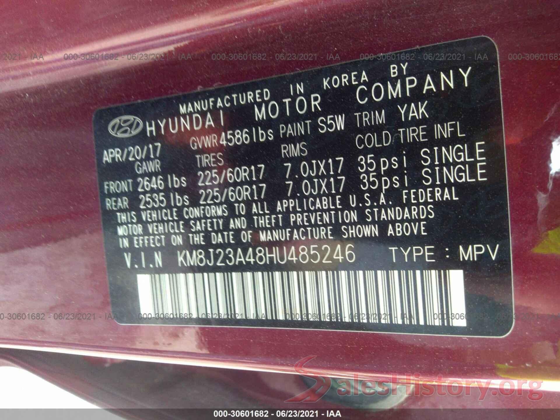 KM8J23A48HU485246 2017 HYUNDAI TUCSON