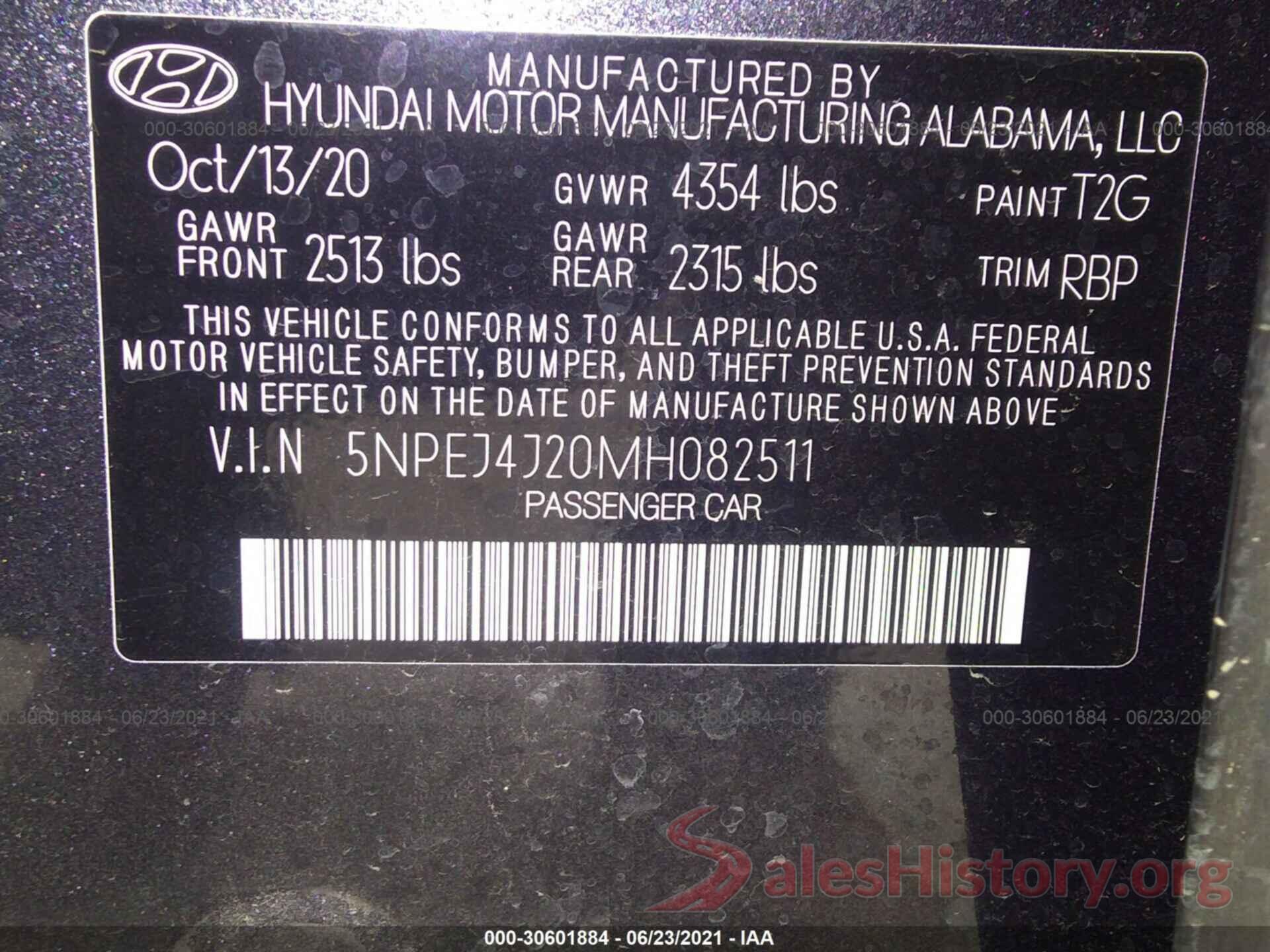 5NPEJ4J20MH082511 2021 HYUNDAI SONATA