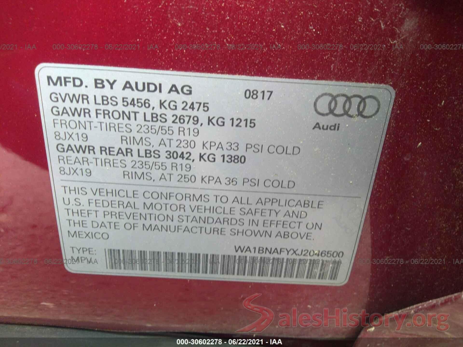 WA1BNAFYXJ2046500 2018 AUDI Q5