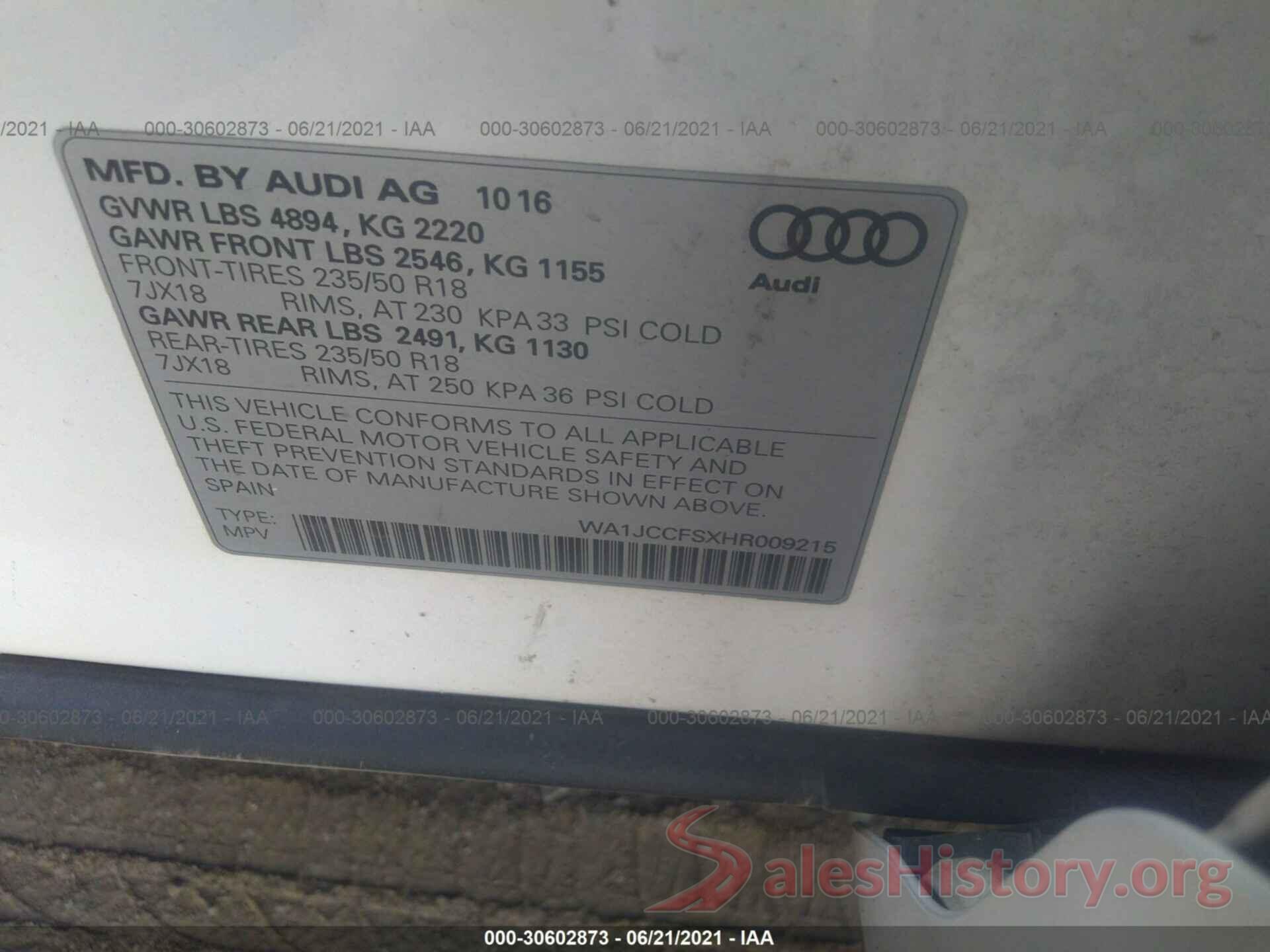 WA1JCCFSXHR009215 2017 AUDI Q3