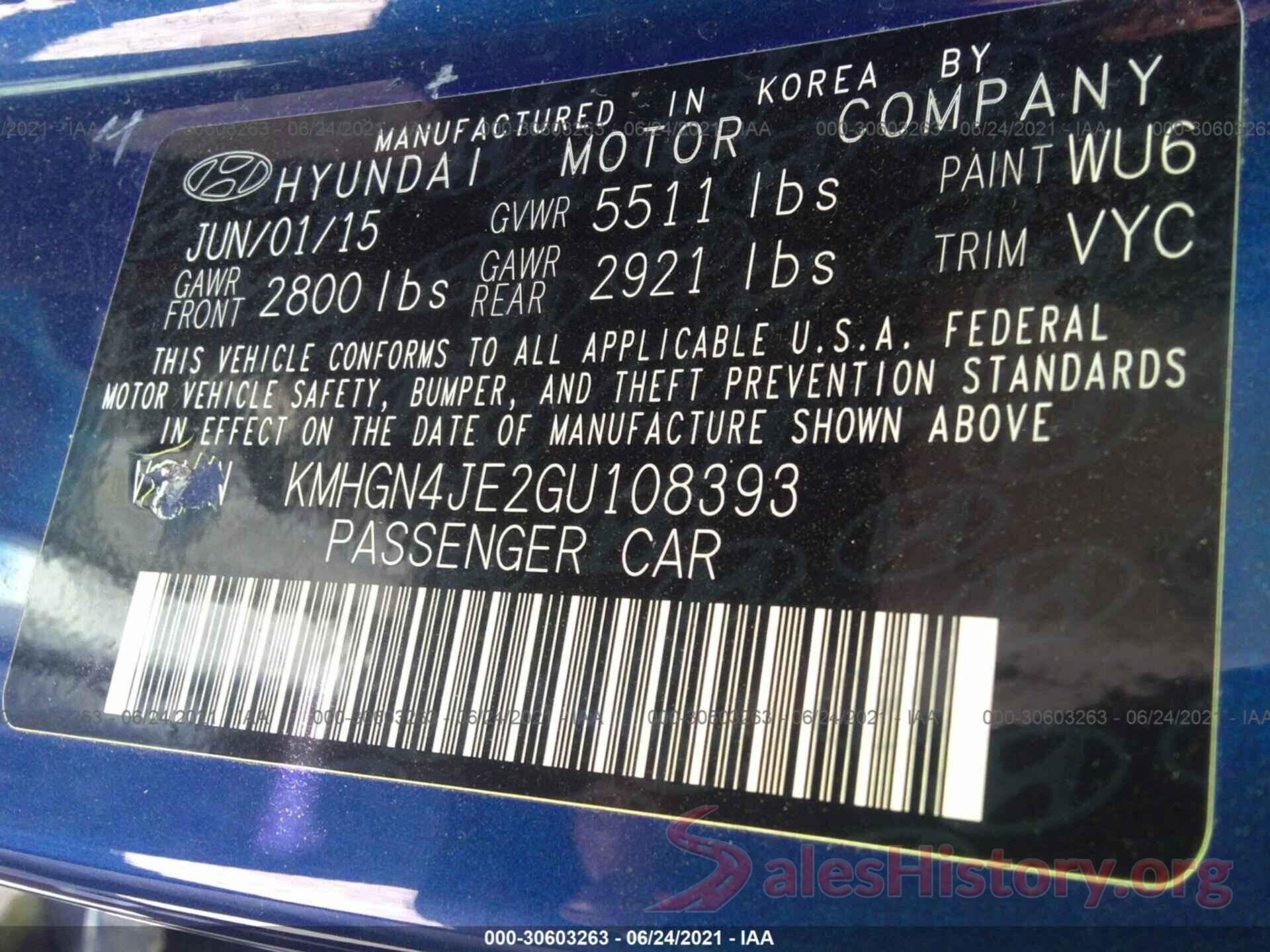 KMHGN4JE2GU108393 2016 HYUNDAI GENESIS