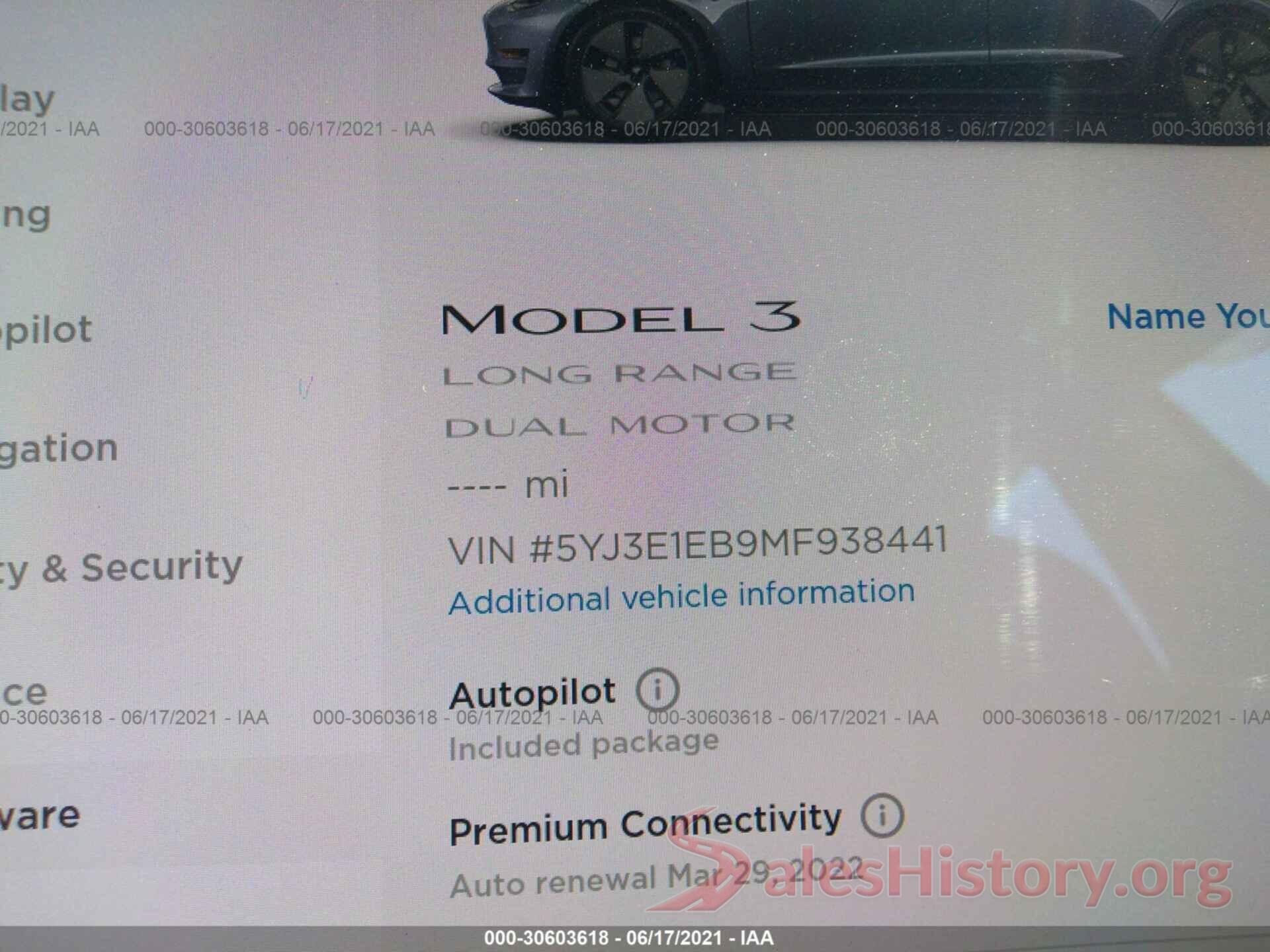 5YJ3E1EB9MF938441 2021 TESLA MODEL 3