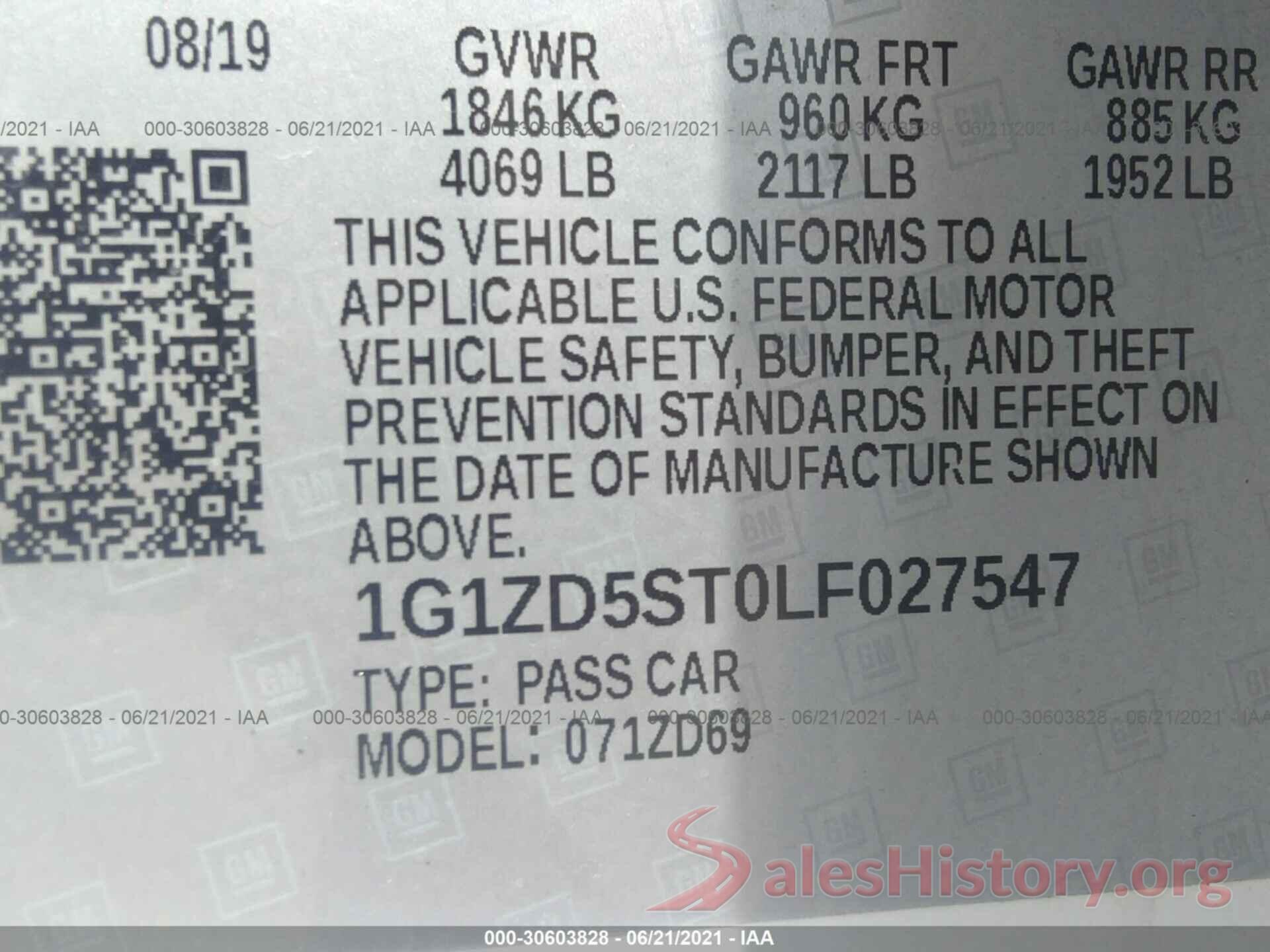 1G1ZD5ST0LF027547 2020 CHEVROLET MALIBU