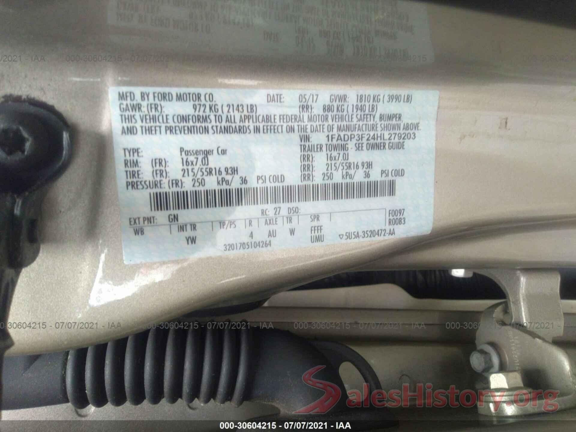 1FADP3F24HL279203 2017 FORD FOCUS