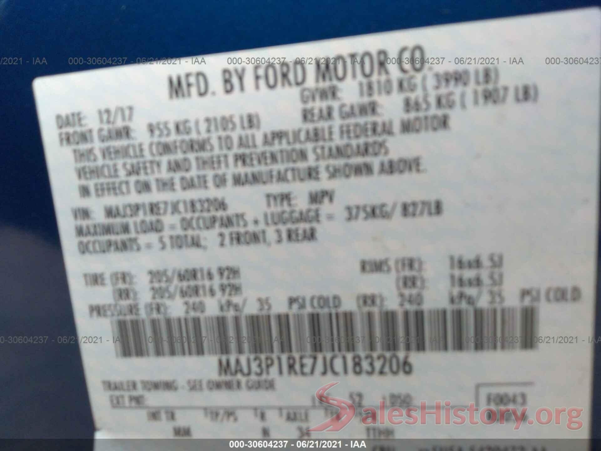 MAJ3P1RE7JC183206 2018 FORD ECOSPORT